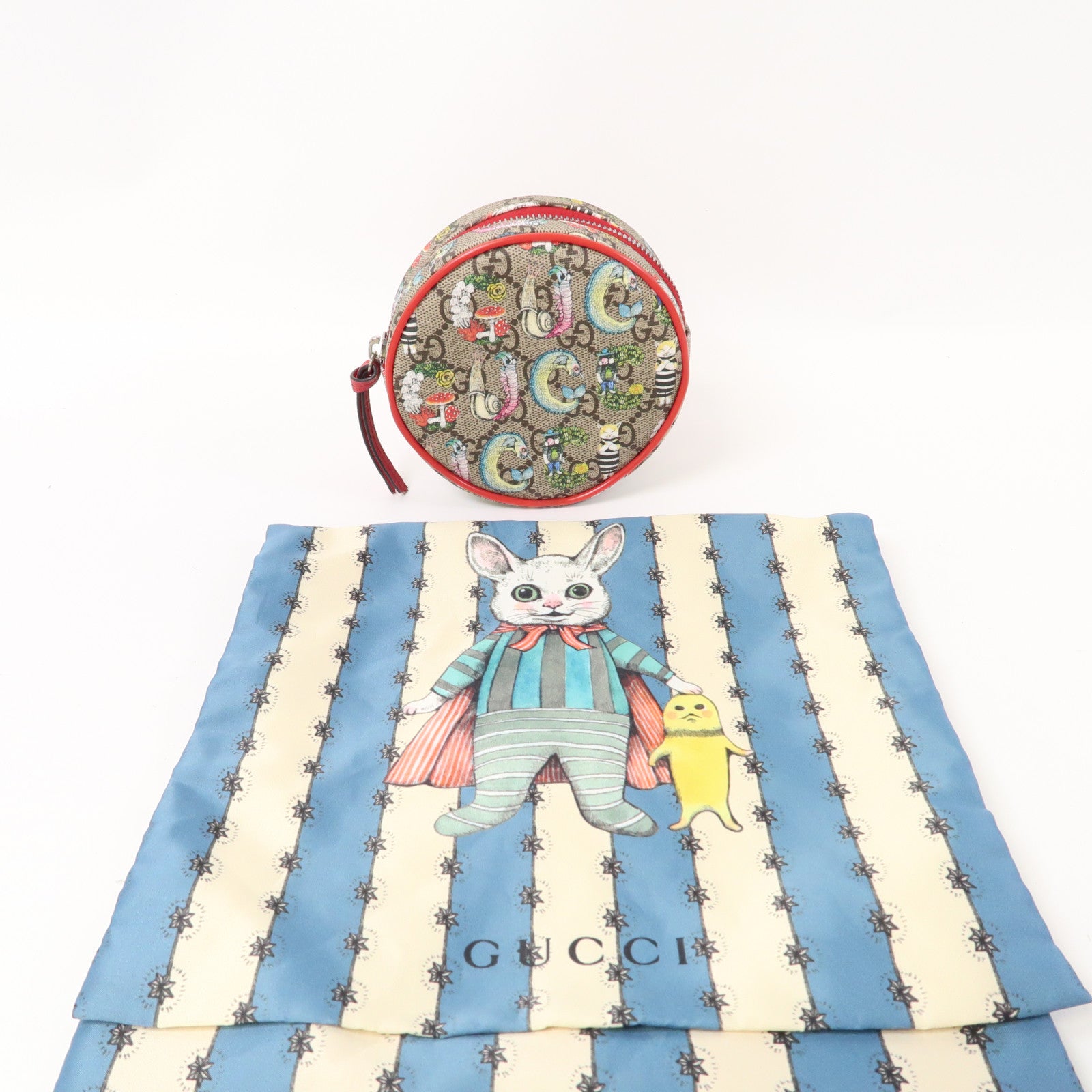 GUCCI 塗層帆布Yuko Higuchi Belt Bag銀扣腰包啡色/紅色