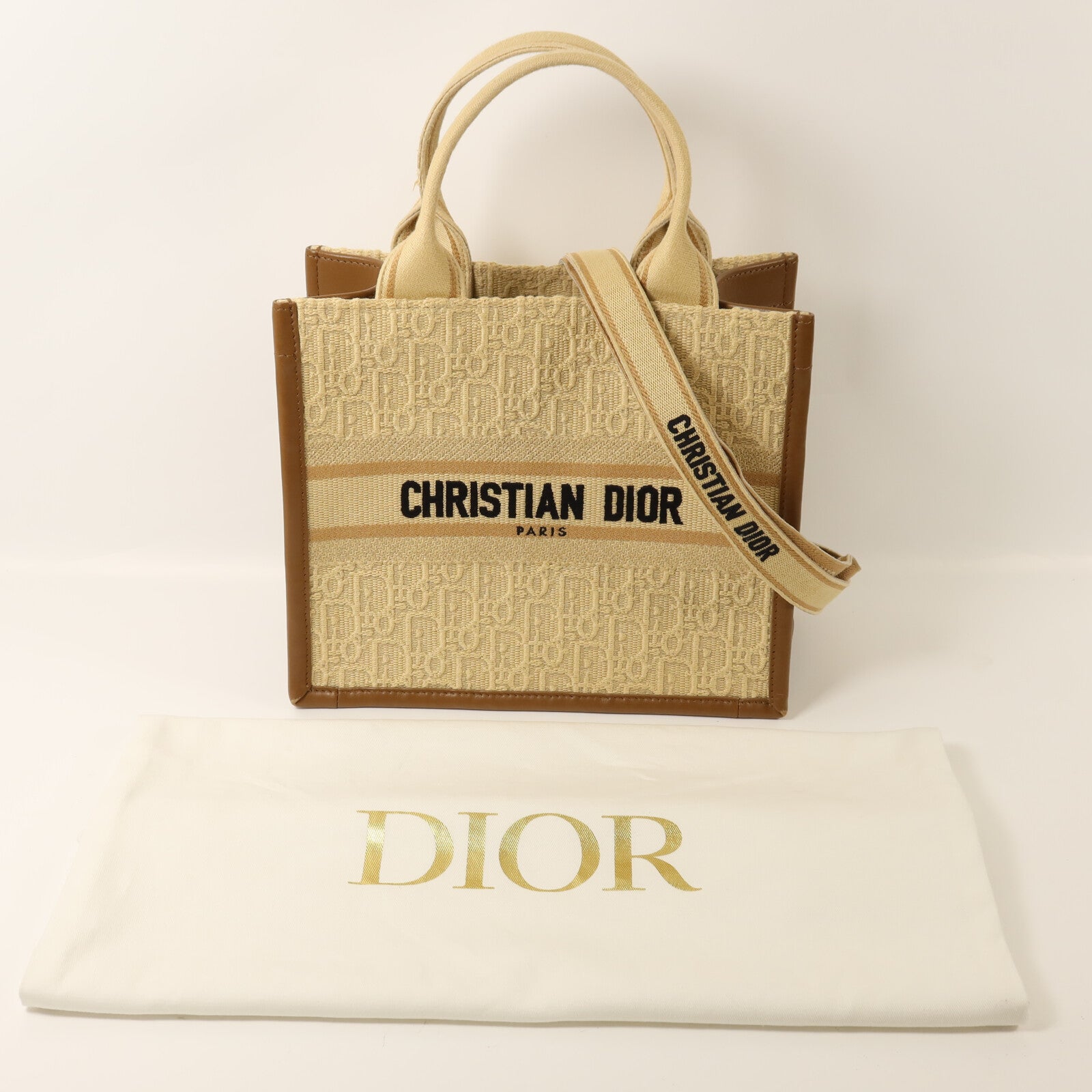 Dior 牛皮皮革/帆布Book Tote PM金扣手挽肩背兩用袋
