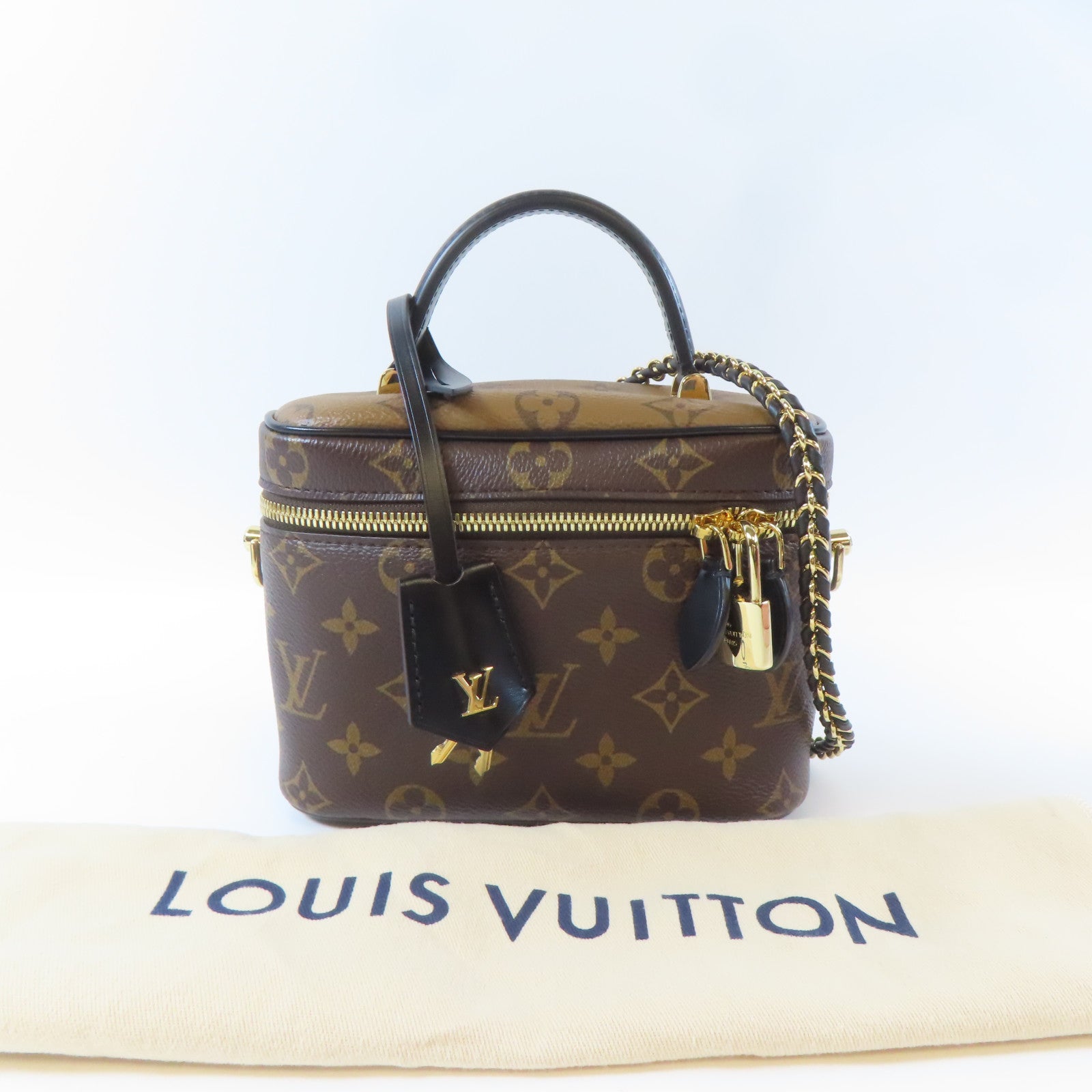 LOUIS VUITTON Monogram Vanity PM 2 Way Chain Shoulder Bag金扣手挽肩背兩用袋啡色