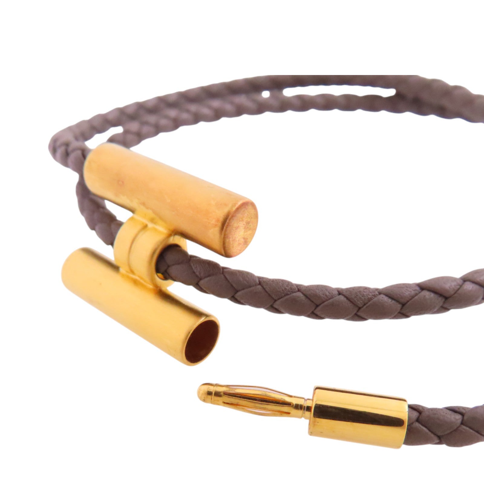 HERMES 牛皮皮革Tournis Tresse Bracelet金扣手帶