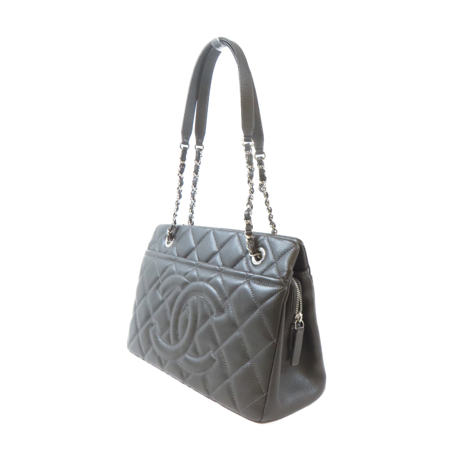 CHANEL 【激減優惠】菱格牛皮皮革Chain Shoulder Bag銀扣鏈帶肩背袋灰褐色