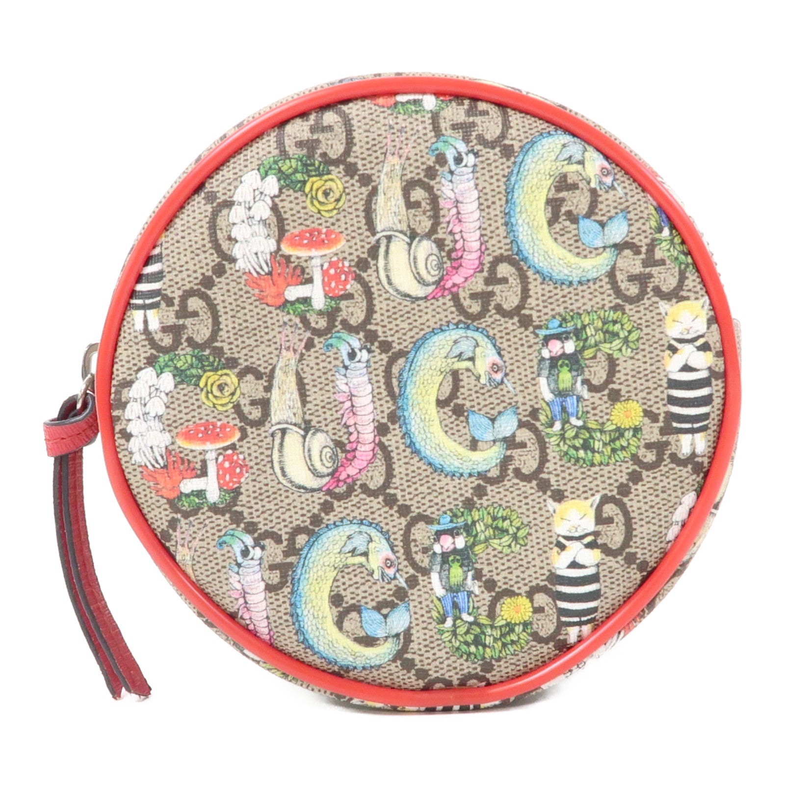 GUCCI 塗層帆布Yuko Higuchi Belt Bag銀扣腰包啡色/紅色