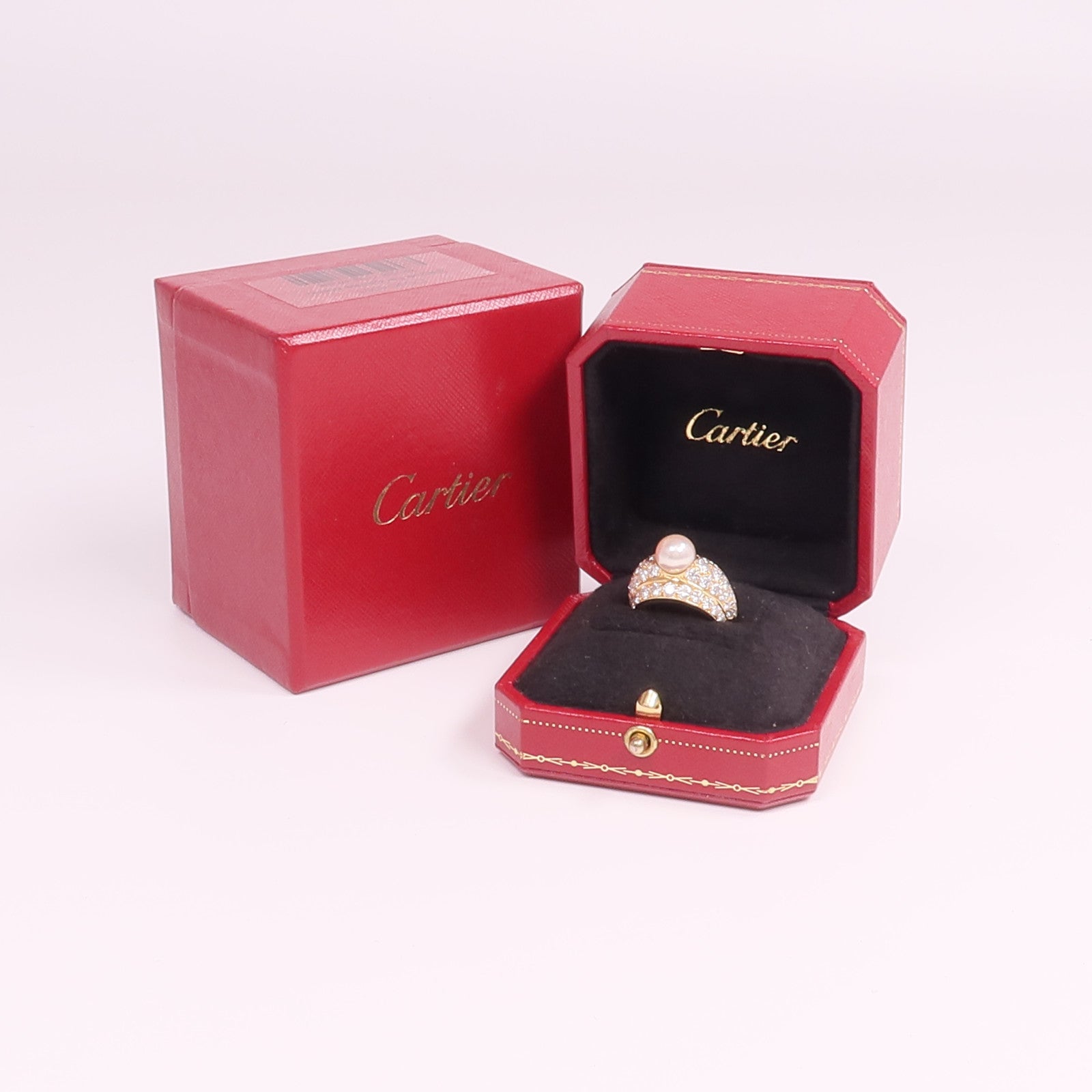 CARTIER 18K黃金Cartier London 1980 Ring珍珠/鑽石戒指Cartier#53/US#6