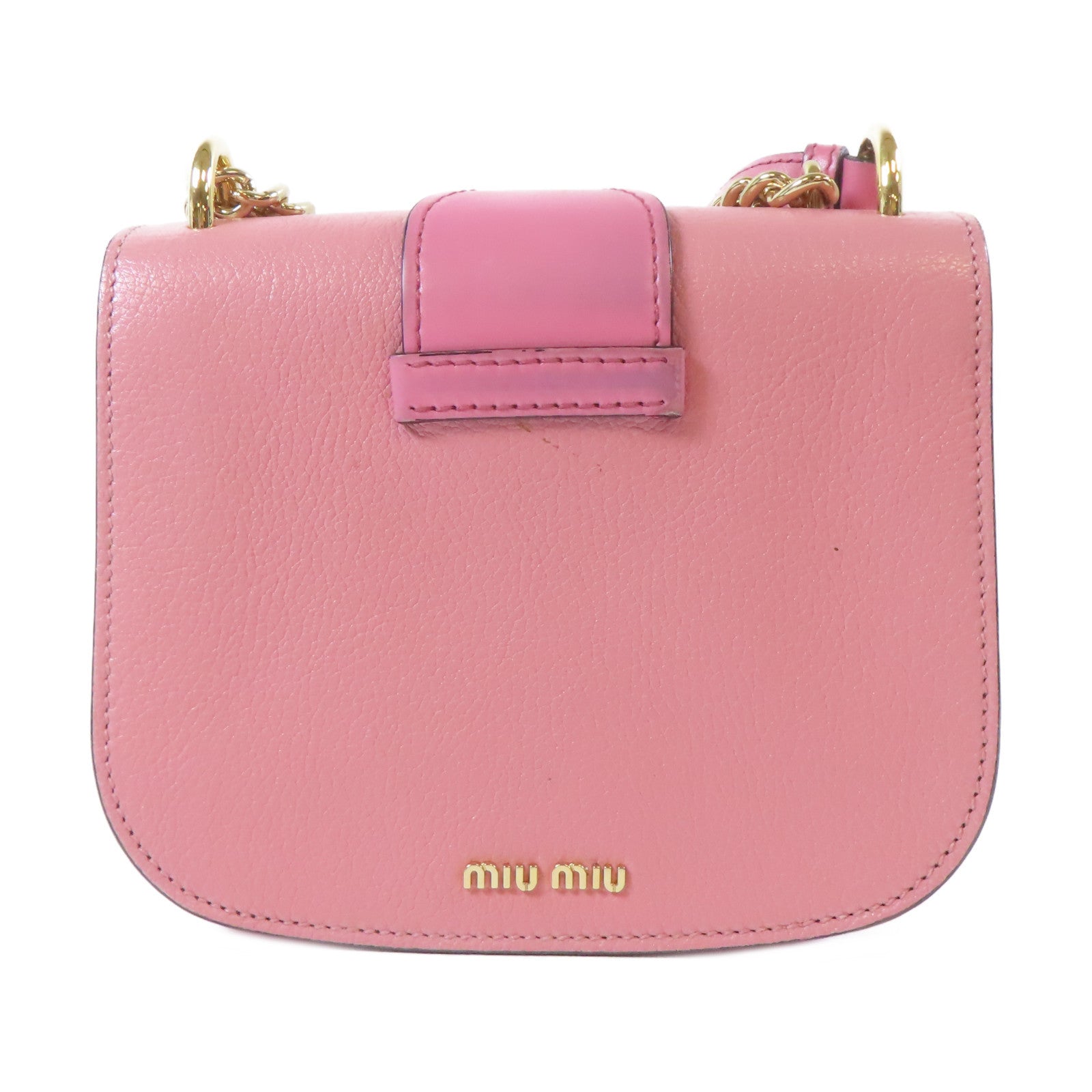 Miu Miu 山羊皮革Madras金扣鏈帶肩背袋粉紅色