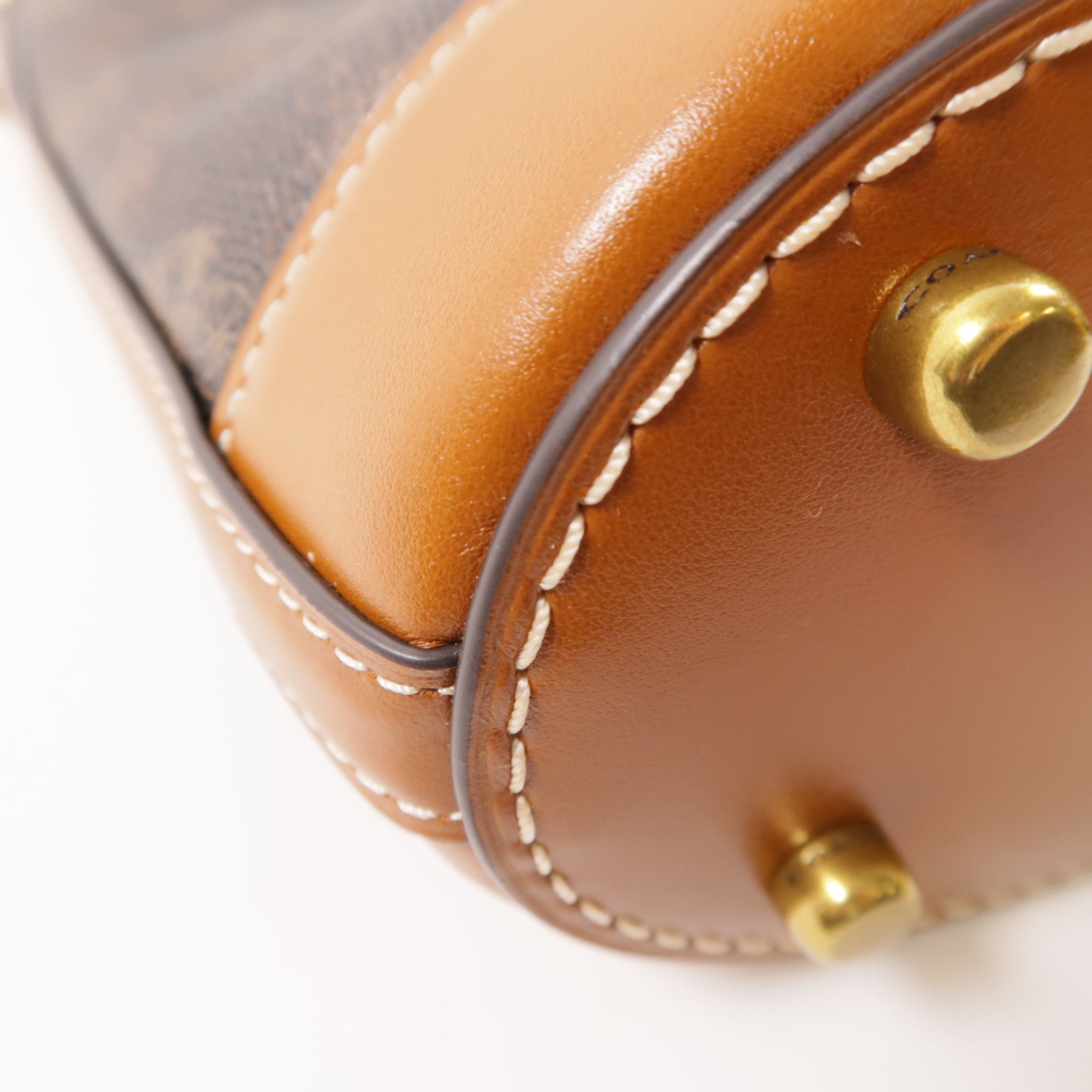 COACH 塗層帆布2 Way Shoulder金扣手挽肩背兩用袋棕色