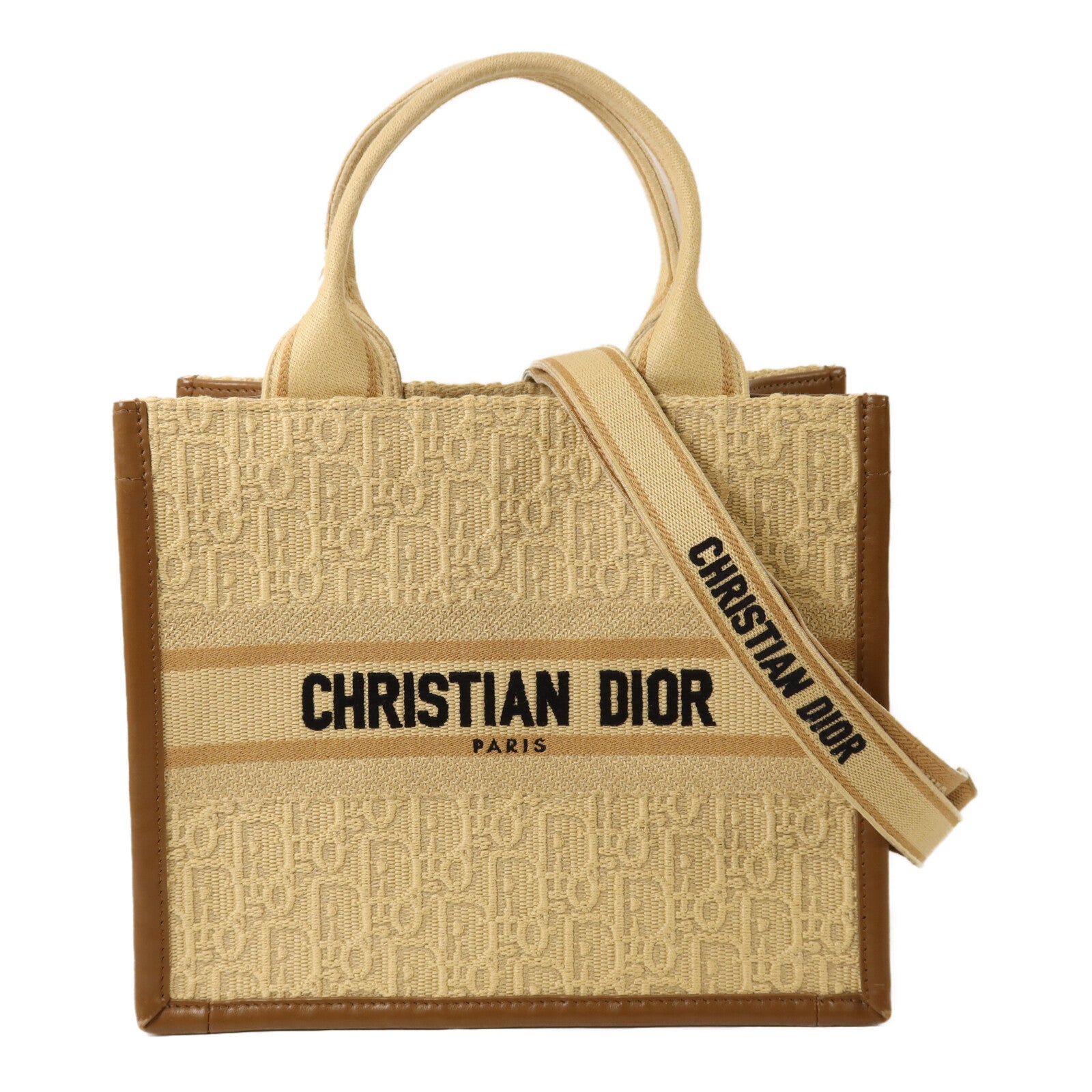 Dior 牛皮皮革/帆布Book Tote PM金扣手挽肩背兩用袋