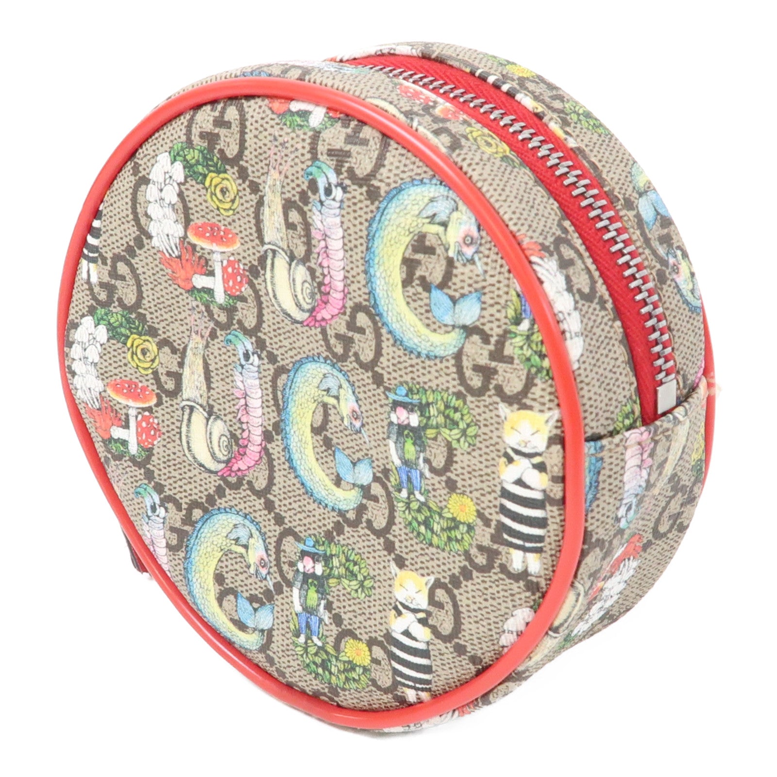GUCCI 塗層帆布Yuko Higuchi Belt Bag銀扣腰包啡色/紅色