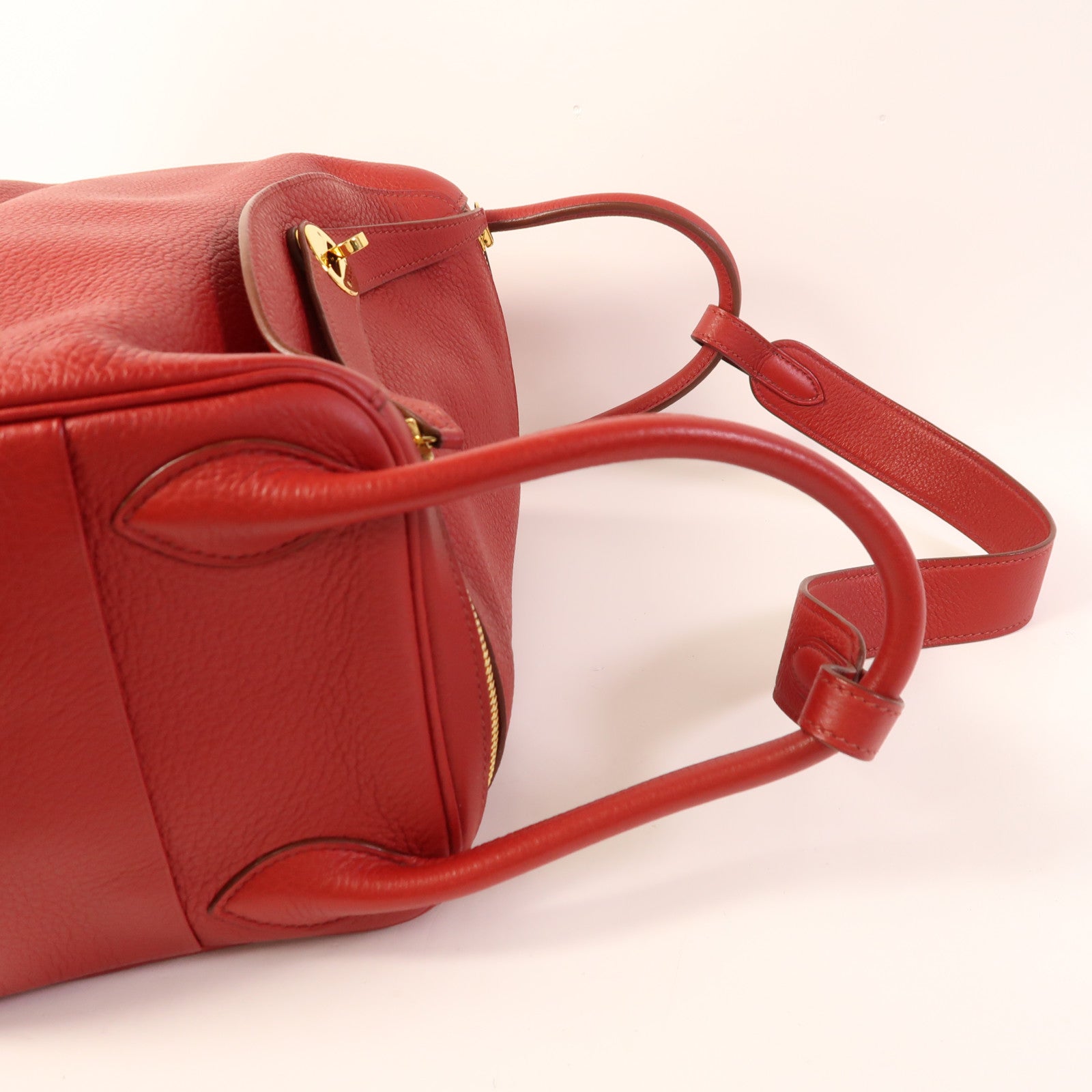 HERMES 【激減優惠】Clemence皮革Lindy 30金扣手挽肩背兩用袋 Rouge Tomate