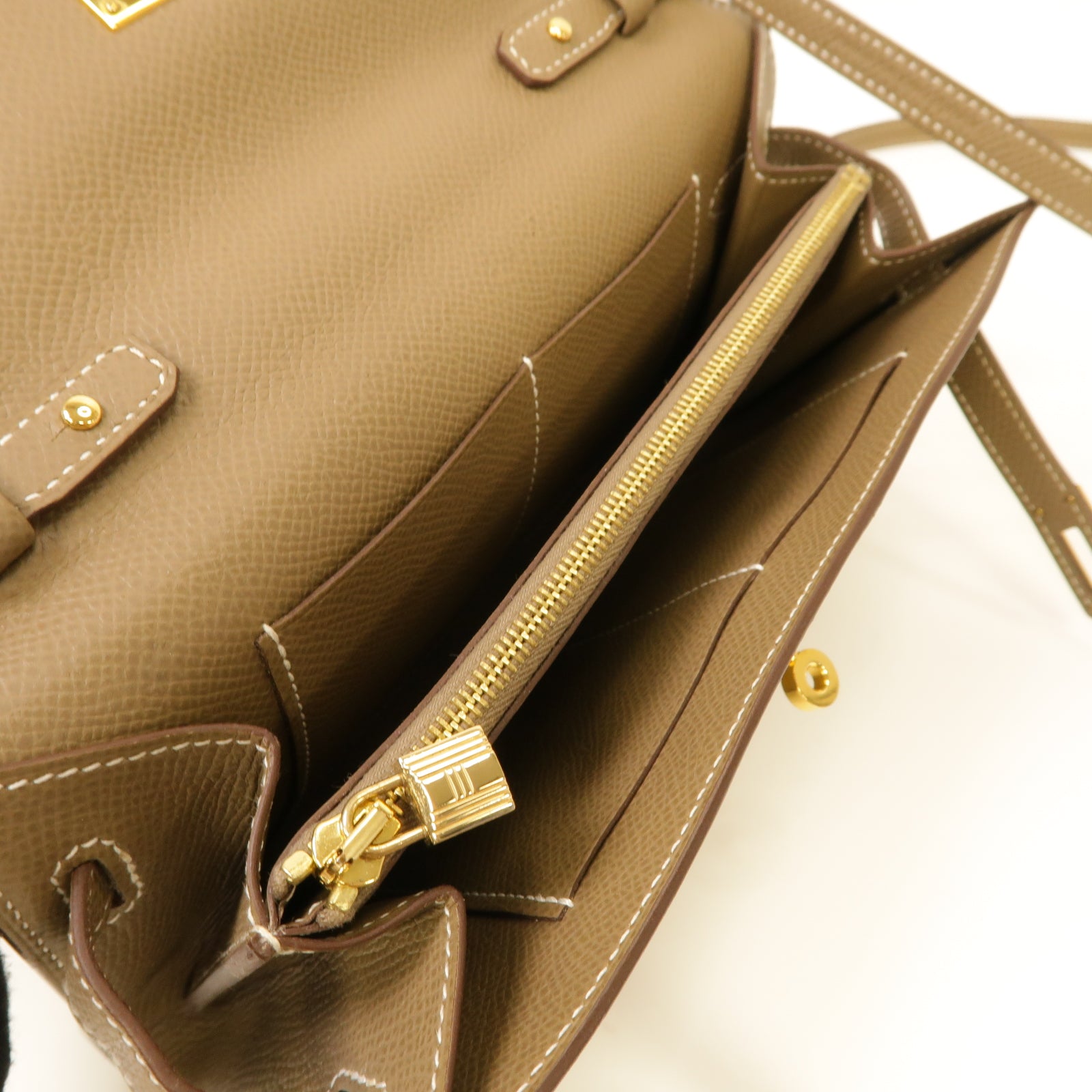 HERMES 【激減優惠】Epsom皮革Kelly To Go金扣肩背袋Etoupe灰色