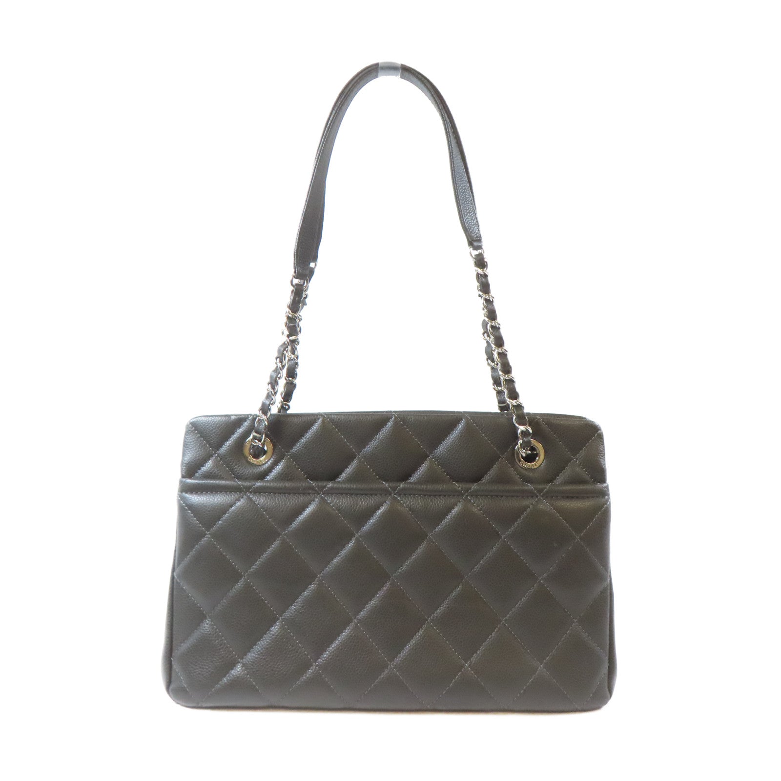 CHANEL 【激減優惠】菱格牛皮皮革Chain Shoulder Bag銀扣鏈帶肩背袋灰褐色