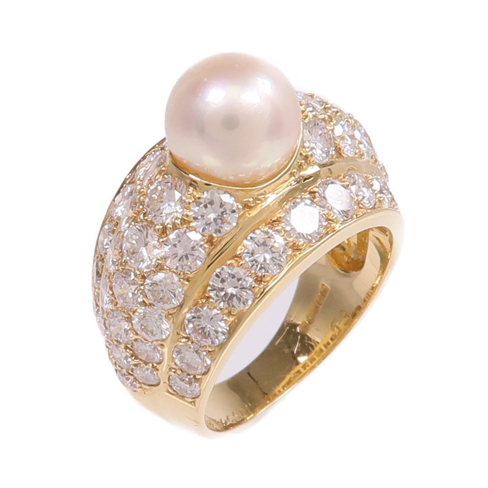 CARTIER 18K黃金Cartier London 1980 Ring珍珠/鑽石戒指Cartier#53/US#6