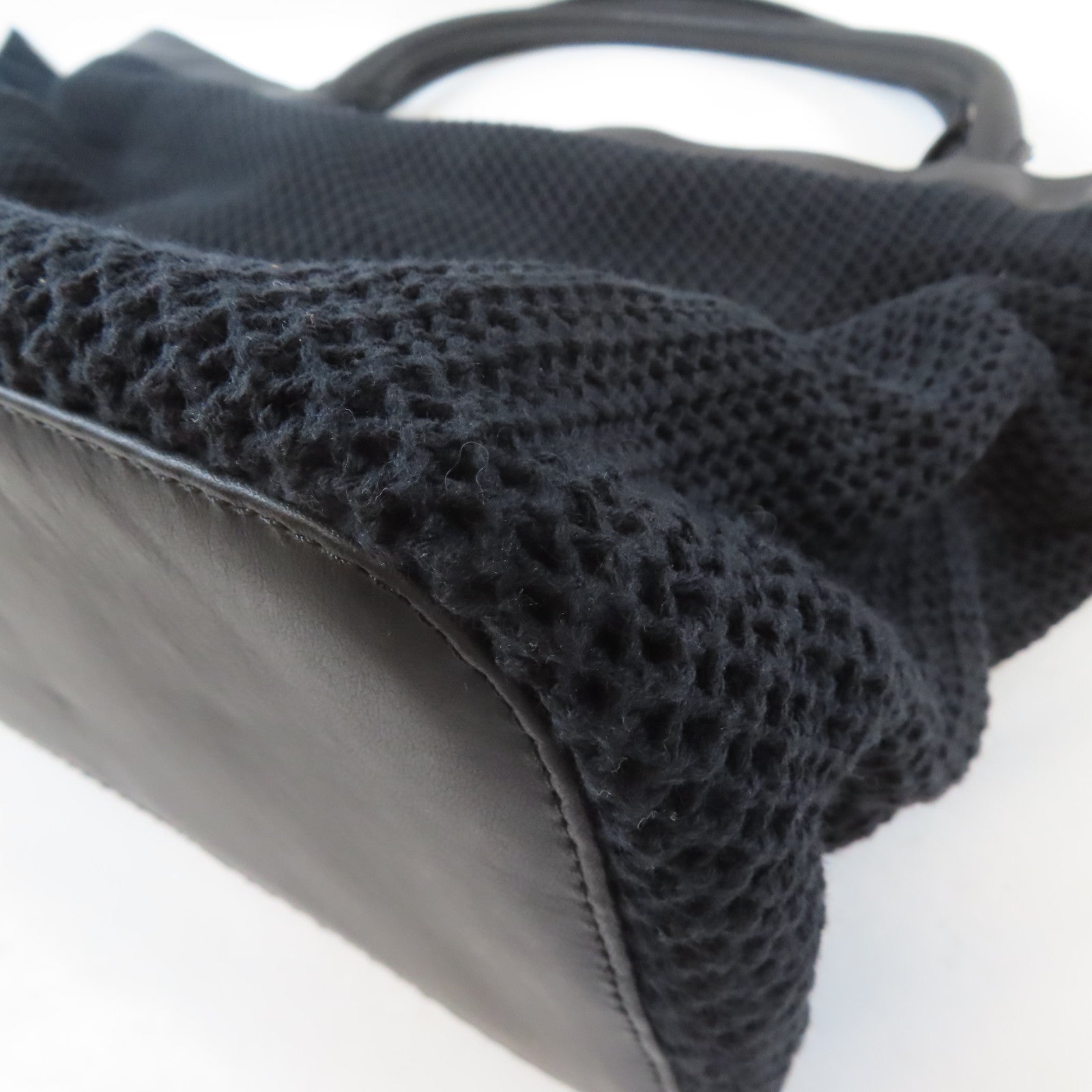 CHANEL 布料/皮革Tote Bag黑扣手挽袋黑色