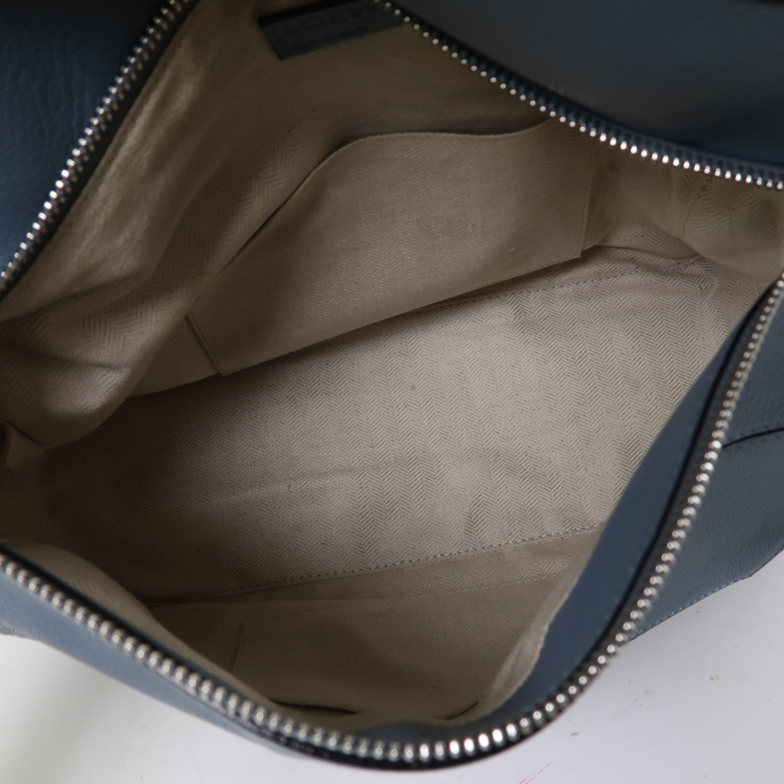 LOEWE 牛皮皮革Puzzle Medium銀扣手挽肩背兩用袋藍色