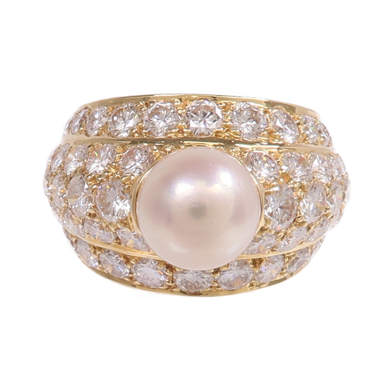 CARTIER 18K黃金Cartier London 1980 Ring珍珠/鑽石戒指Cartier#53/US#6