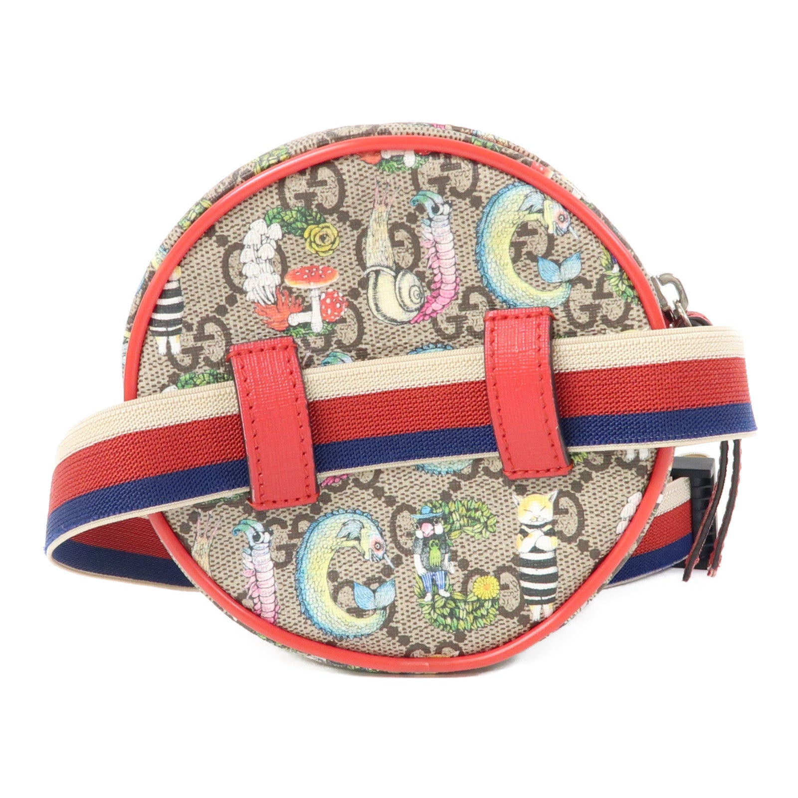 GUCCI 塗層帆布Yuko Higuchi Belt Bag銀扣腰包啡色/紅色