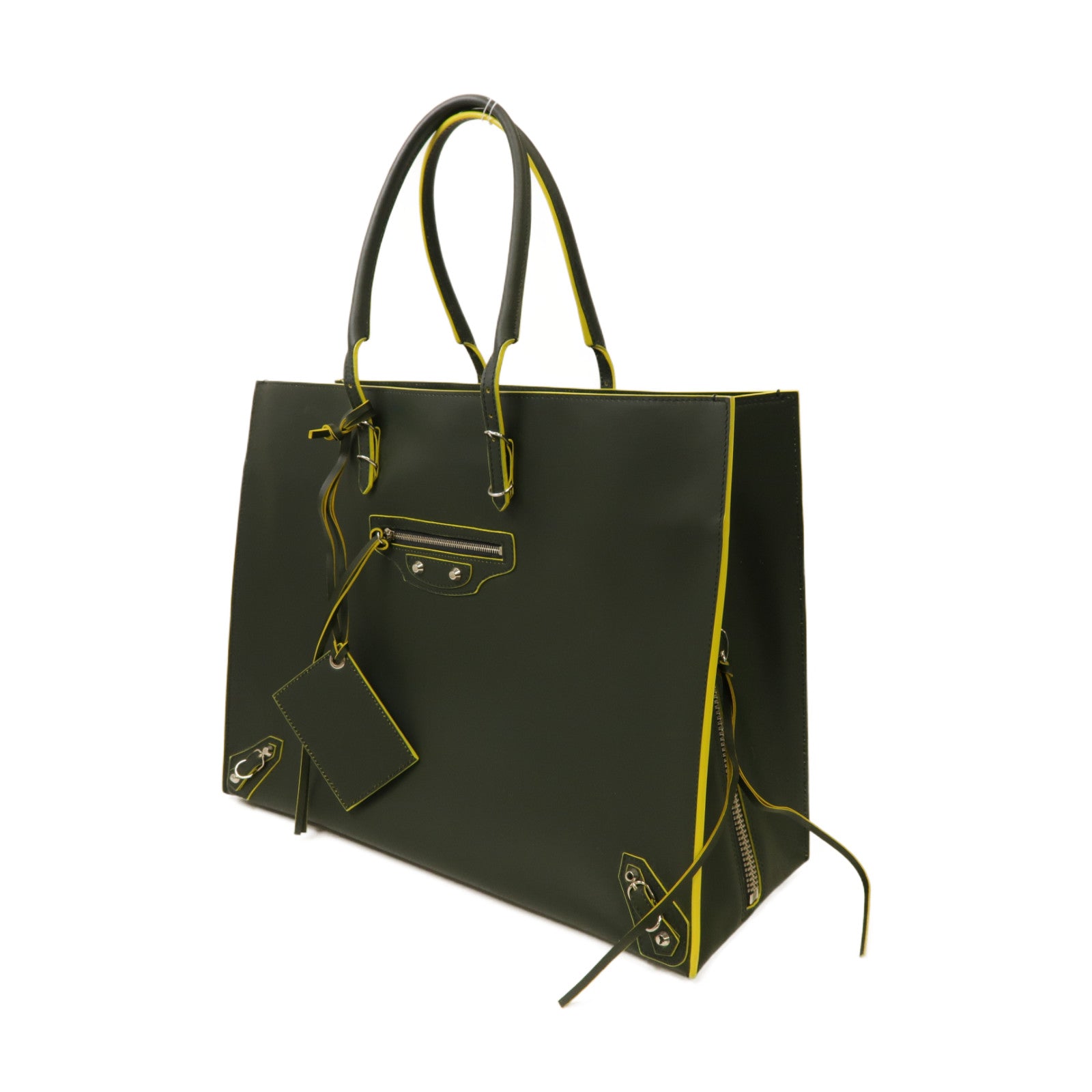 BALENCIAGA 【激減優惠】牛皮皮革Papier A4銀扣手挽袋深綠色/黃色