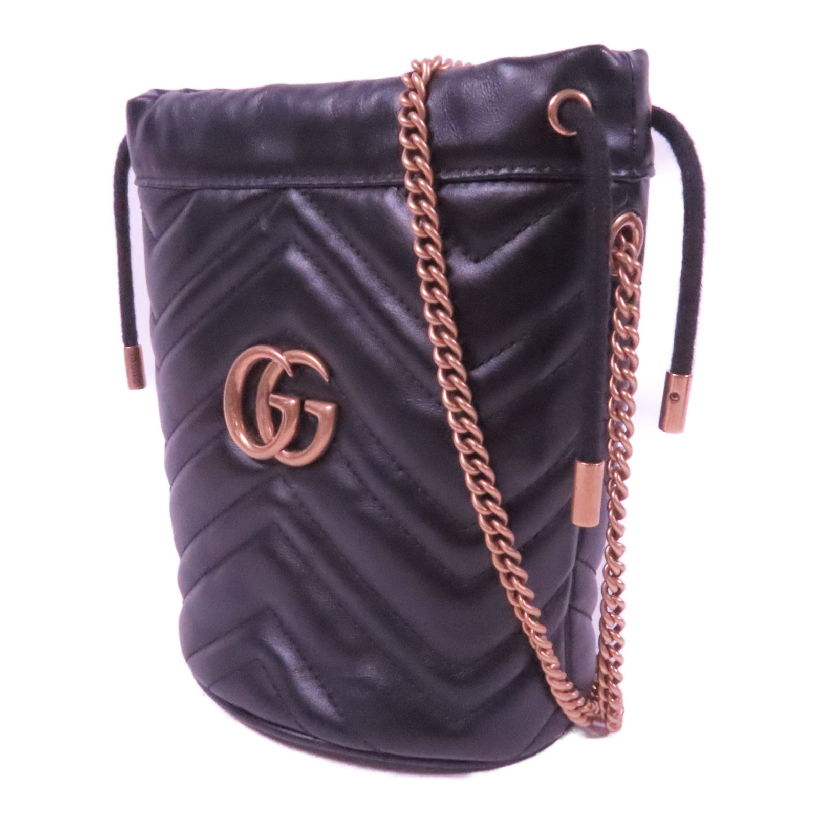 GUCCI 皮革GG Marmont金扣鏈帶肩背袋黑色
