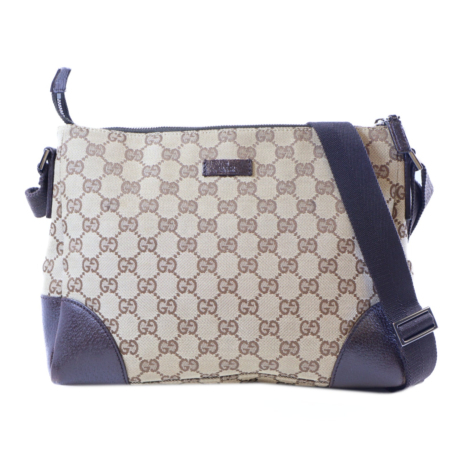 GUCCI 帆布Shoulder Bag銀扣肩背袋棕色