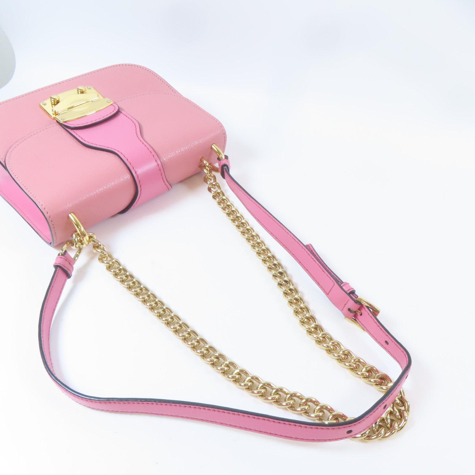 Miu Miu 山羊皮革Madras金扣鏈帶肩背袋粉紅色