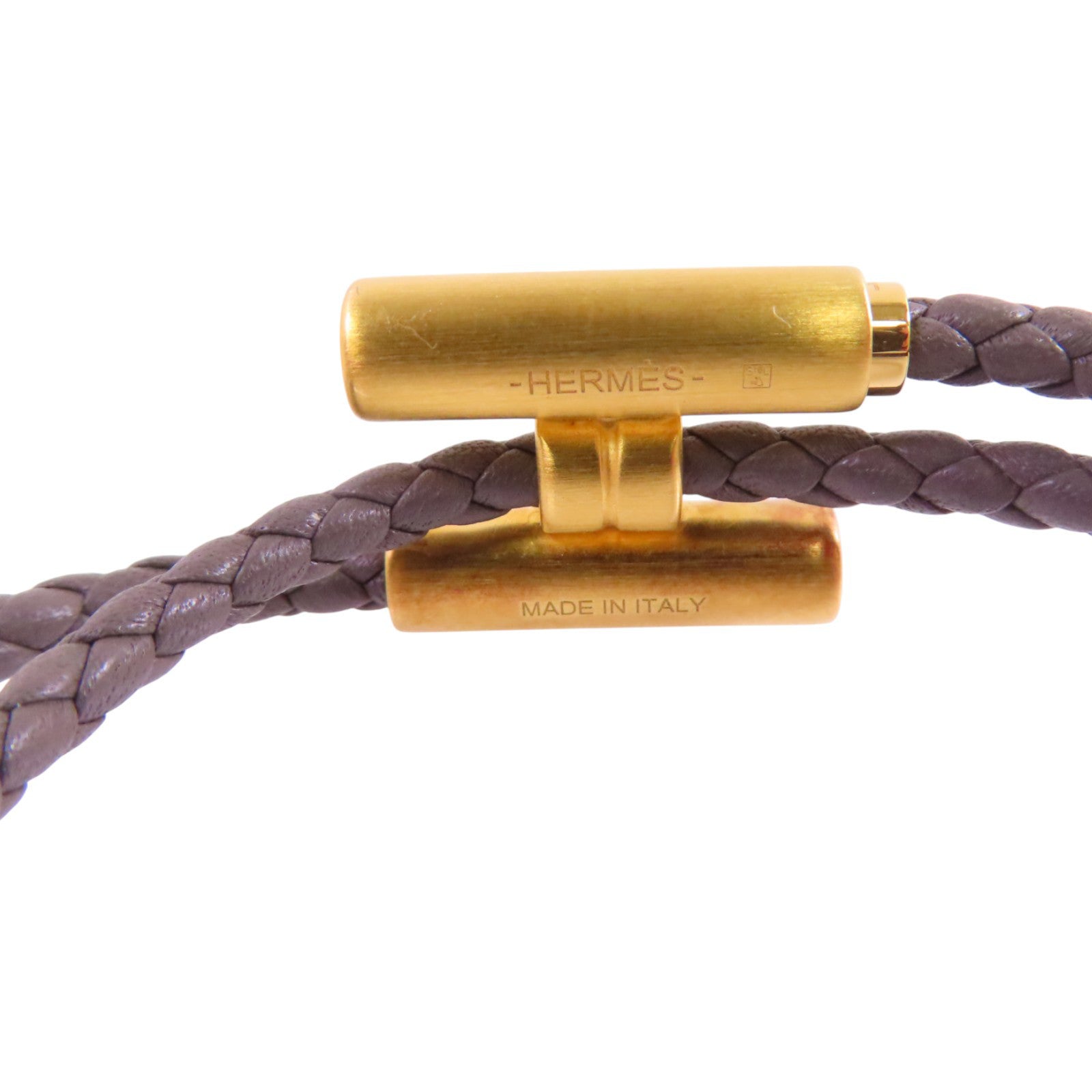 HERMES 牛皮皮革Tournis Tresse Bracelet金扣手帶