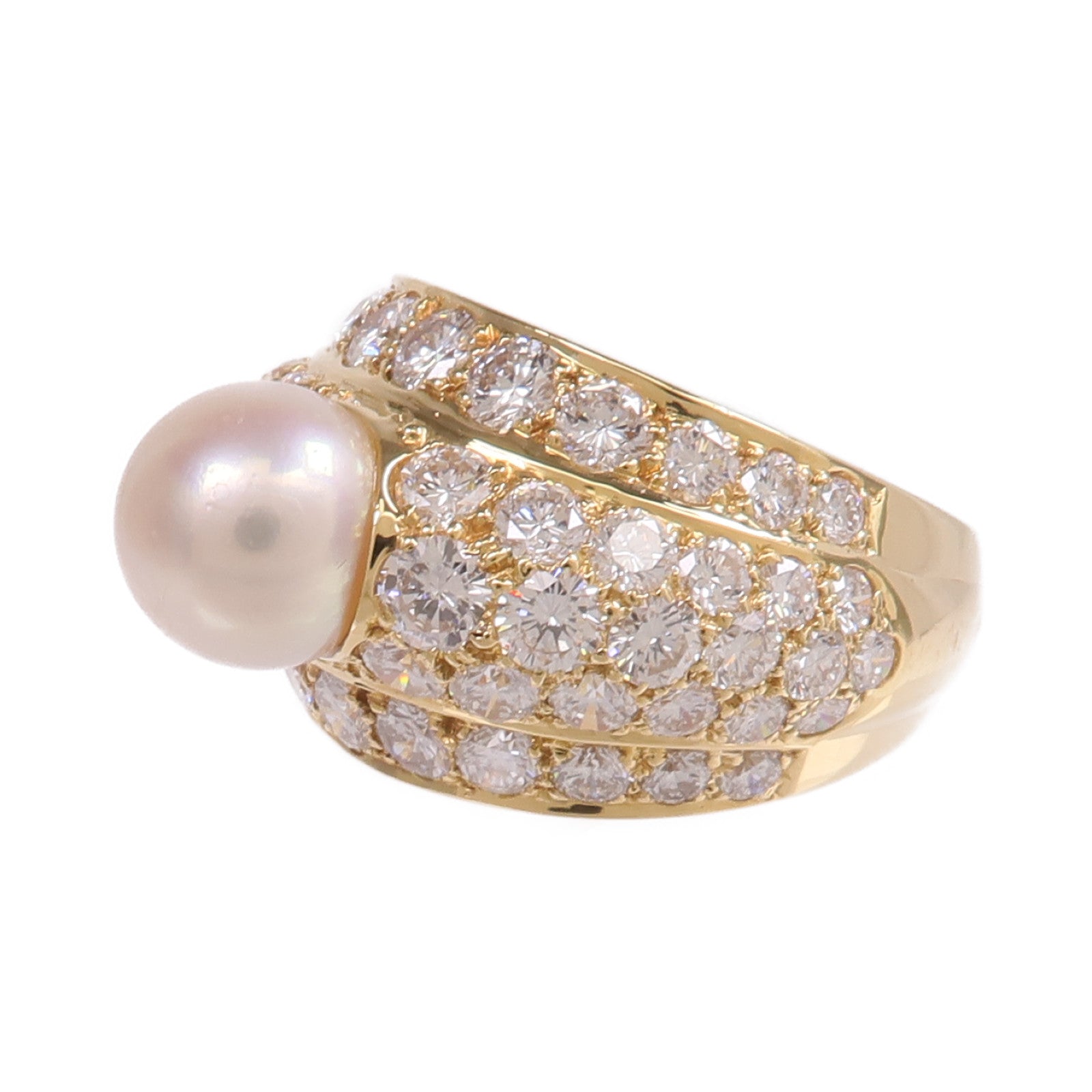CARTIER 18K黃金Cartier London 1980 Ring珍珠/鑽石戒指Cartier#53/US#6