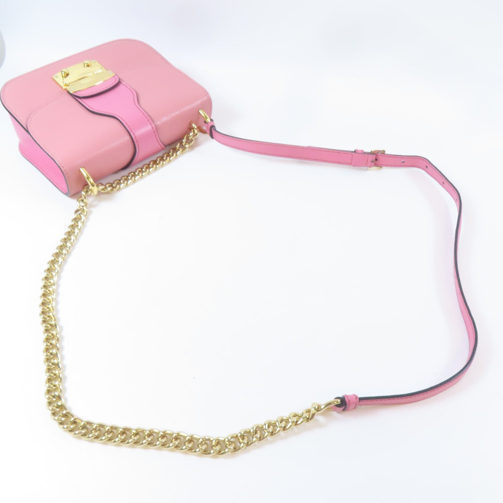 Miu Miu 山羊皮革Madras金扣鏈帶肩背袋粉紅色