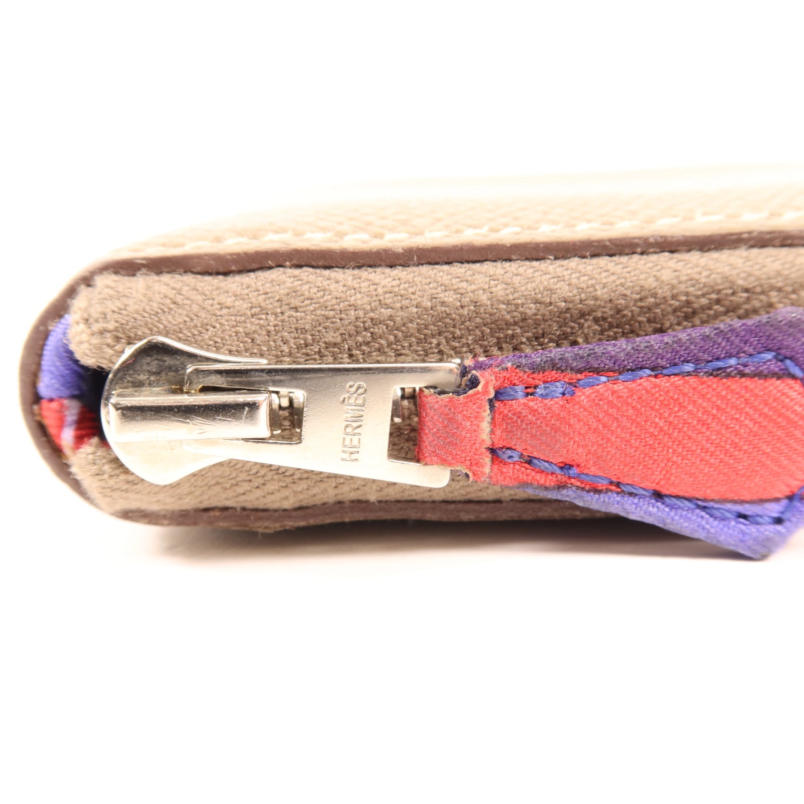 HERMES Epsom皮革Silk In Compact銀扣錢包Etoupe