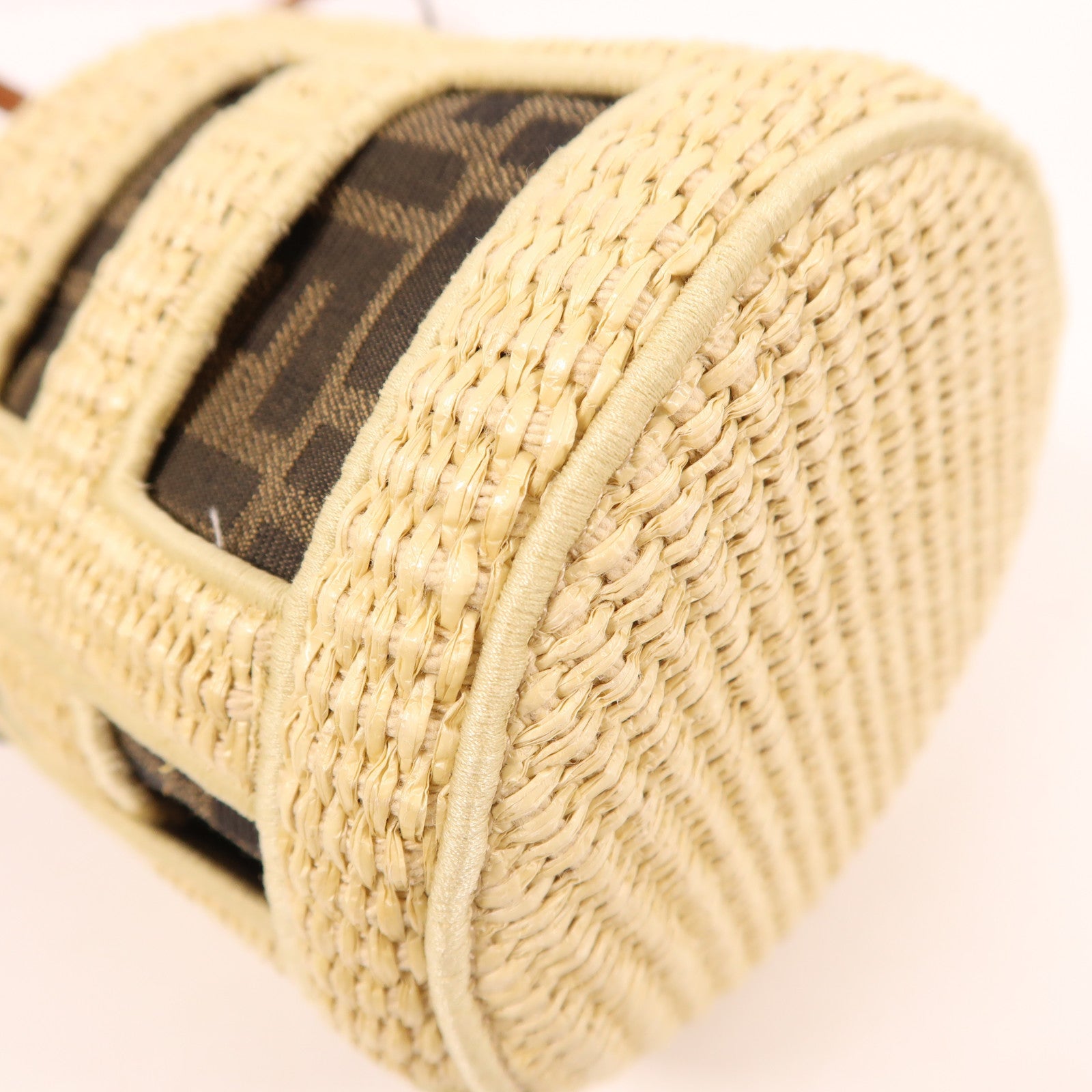 FENDI Raffia/帆布Step Out Bucket金扣手挽肩背兩用袋