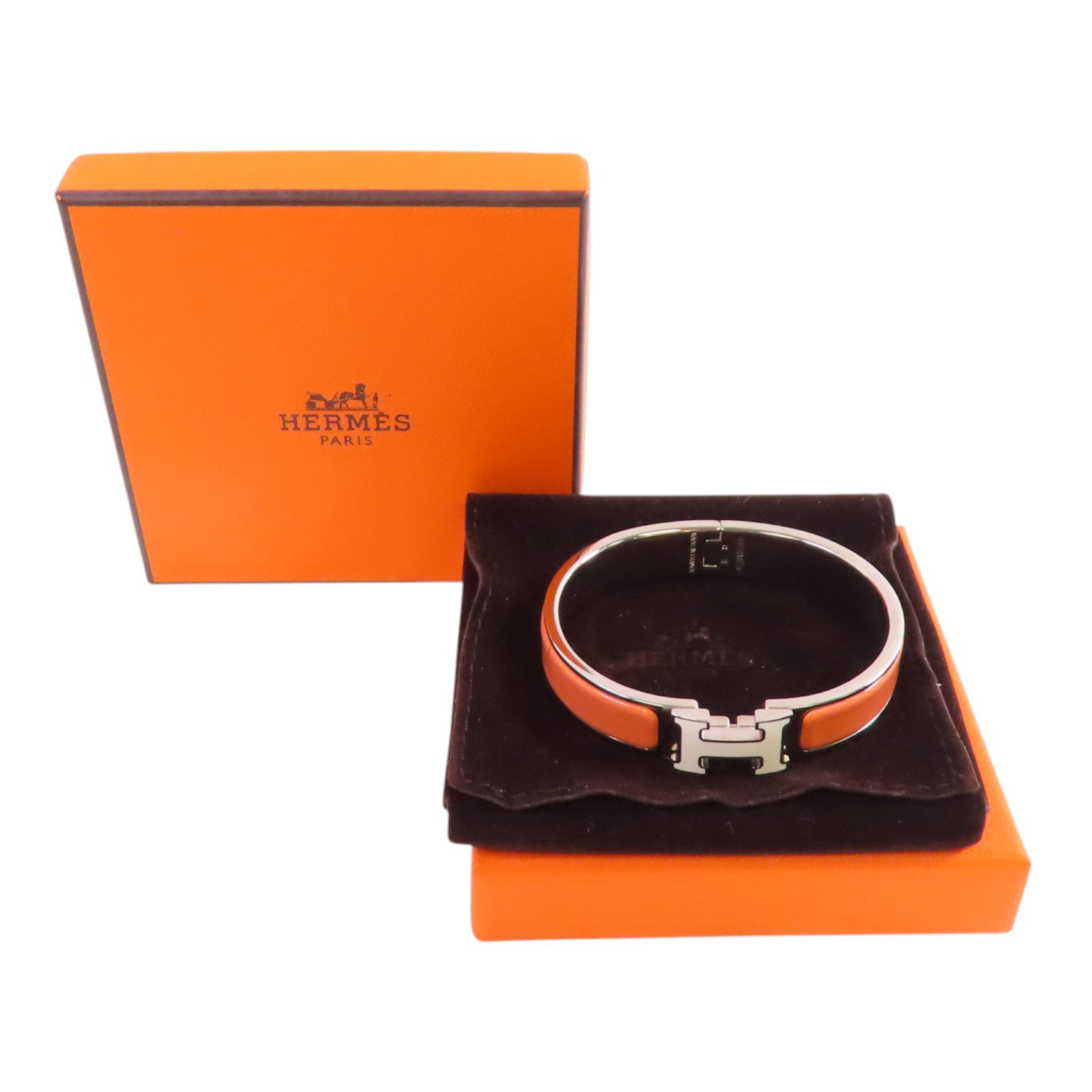 HERMES 金屬/琺瑯Clic H Bracelet銀扣手鐲