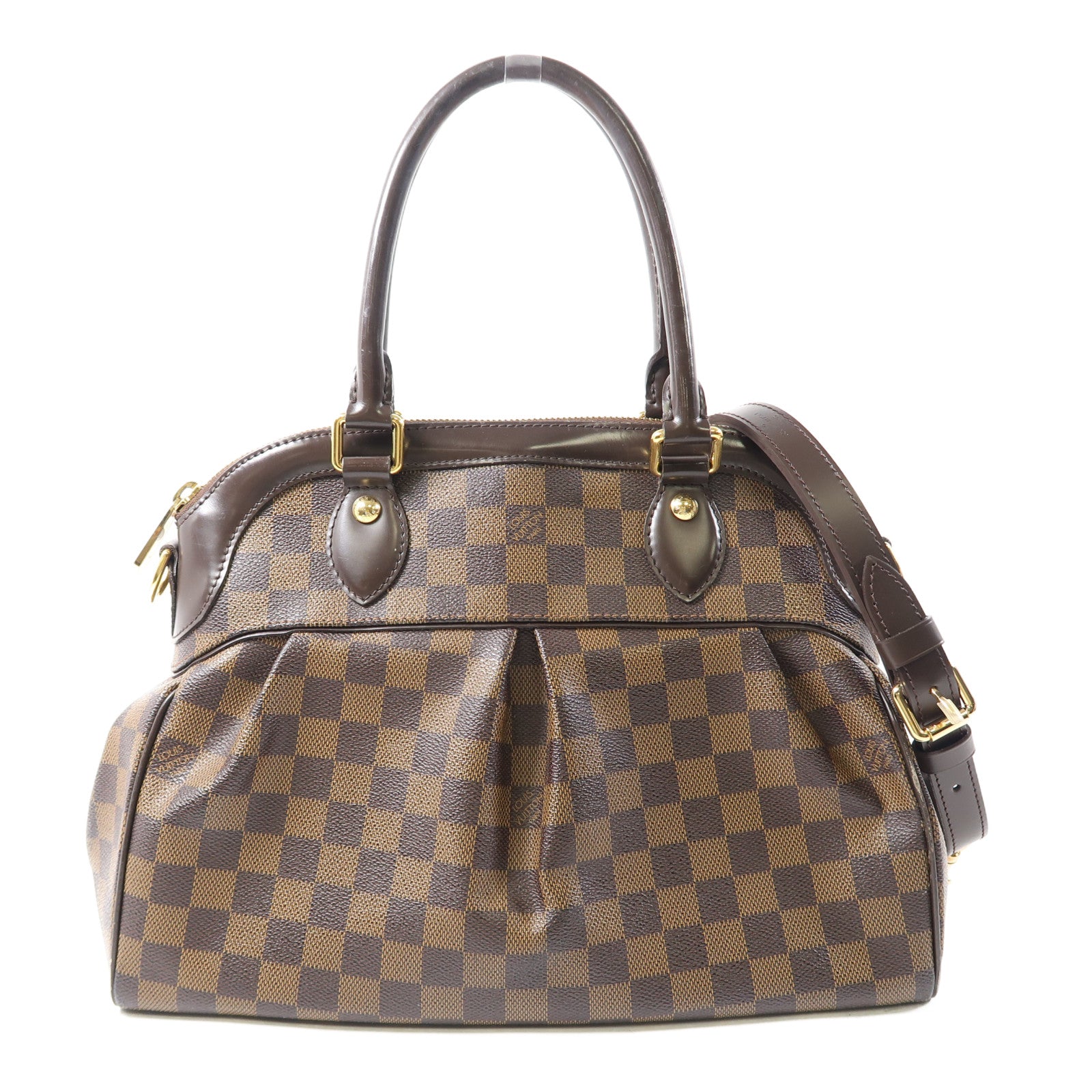 LOUIS VUITTON Damier Trevi金扣手挽肩背兩用袋棕色