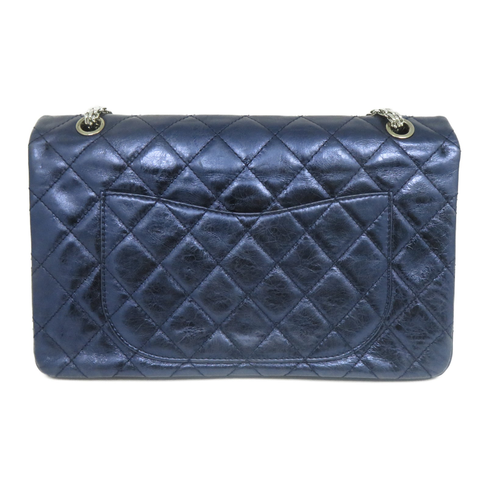 CHANEL **【清倉大減價】菱格牛皮皮革2.55 Chain Shoulder銀扣鏈帶肩背袋藍色