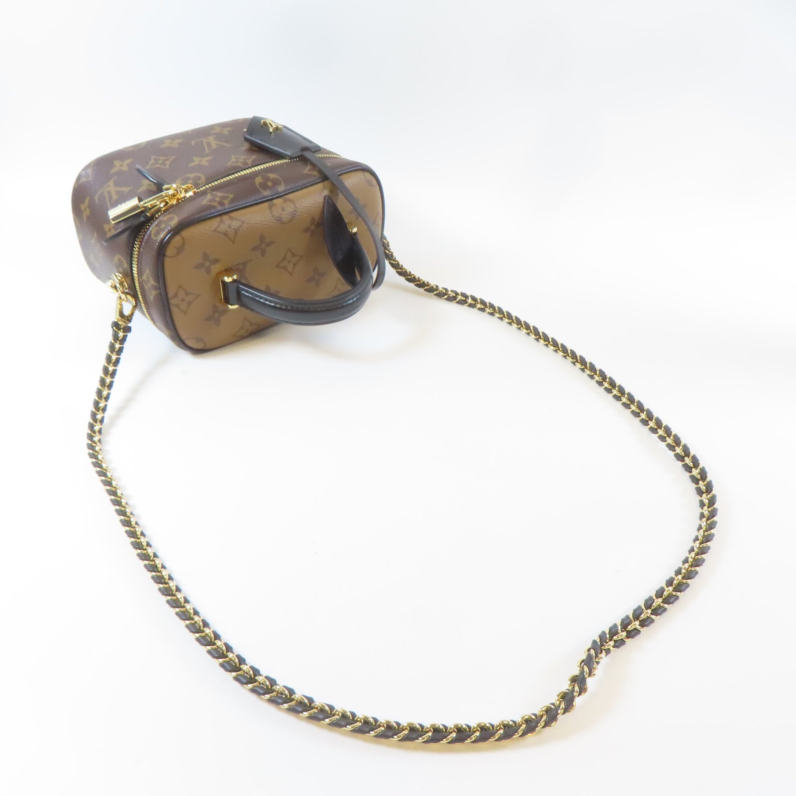 LOUIS VUITTON Monogram Vanity PM 2 Way Chain Shoulder Bag金扣手挽肩背兩用袋啡色