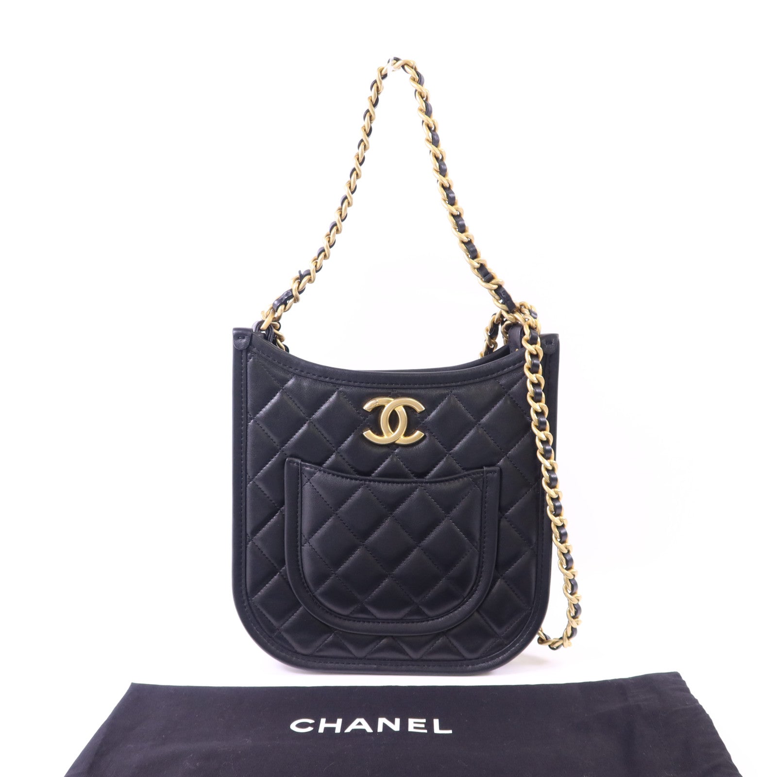 CHANEL 【激減優惠】牛皮皮革24S Hobo金扣鏈帶肩背袋