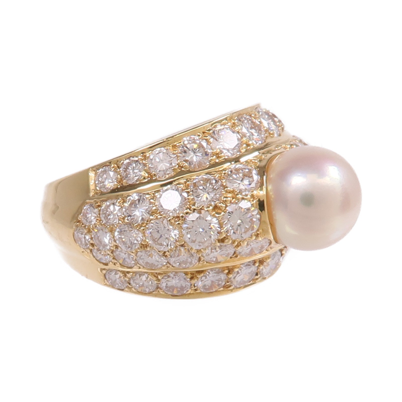CARTIER 18K黃金Cartier London 1980 Ring珍珠/鑽石戒指Cartier#53/US#6