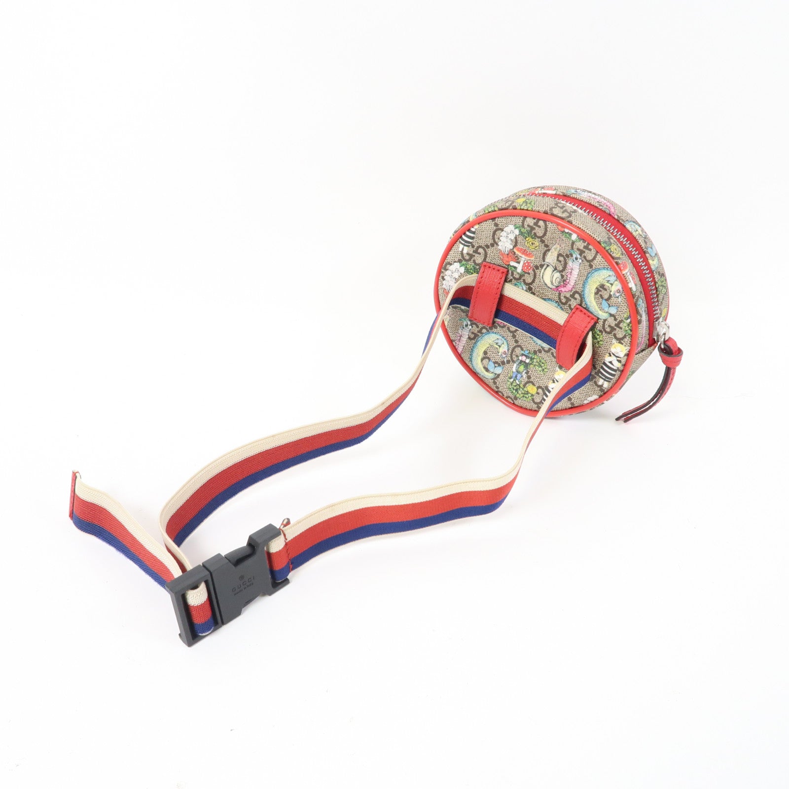 GUCCI 塗層帆布Yuko Higuchi Belt Bag銀扣腰包啡色/紅色