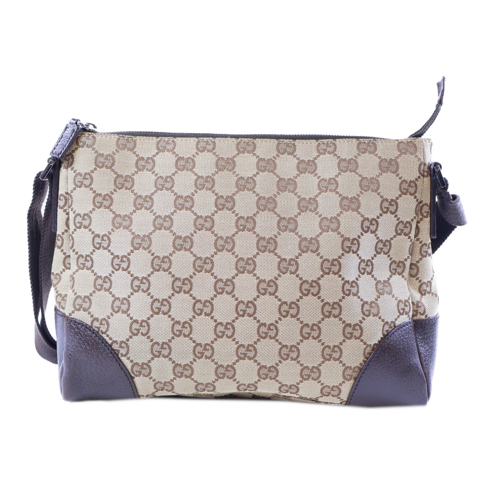 GUCCI 帆布Shoulder Bag銀扣肩背袋棕色