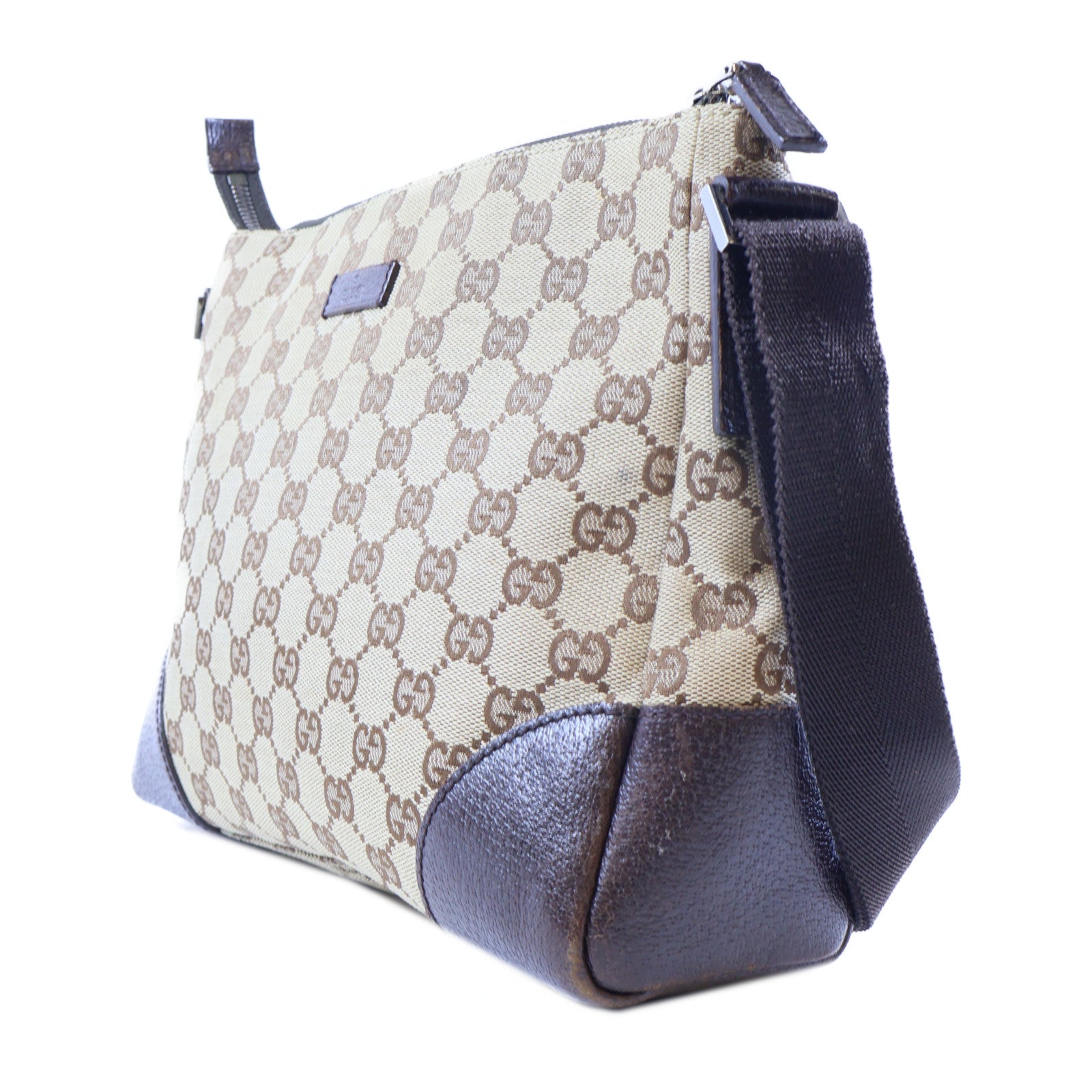 GUCCI 帆布Shoulder Bag銀扣肩背袋棕色