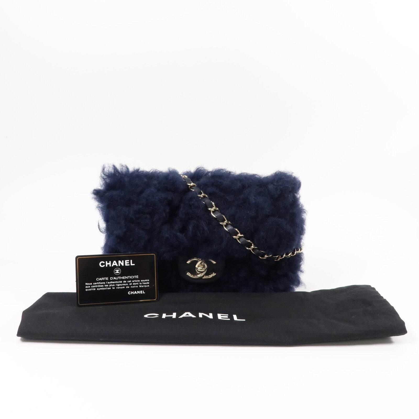 CHANEL 羊毛/羊皮皮革Mini Flap Bag鏈帶肩背袋