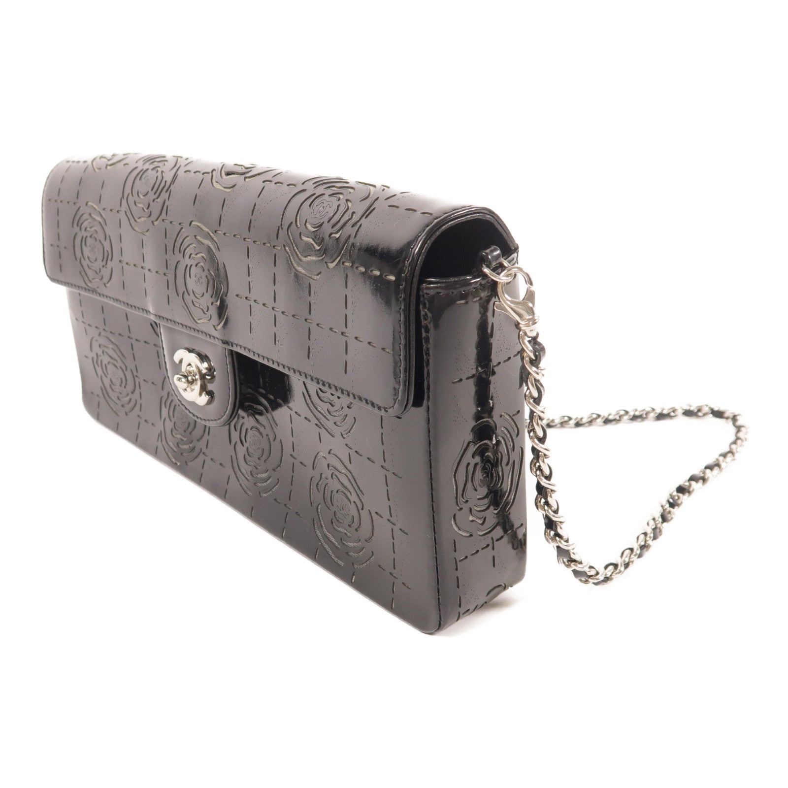 CHANEL 漆皮皮革Shoulder Bag銀扣鏈帶肩背袋