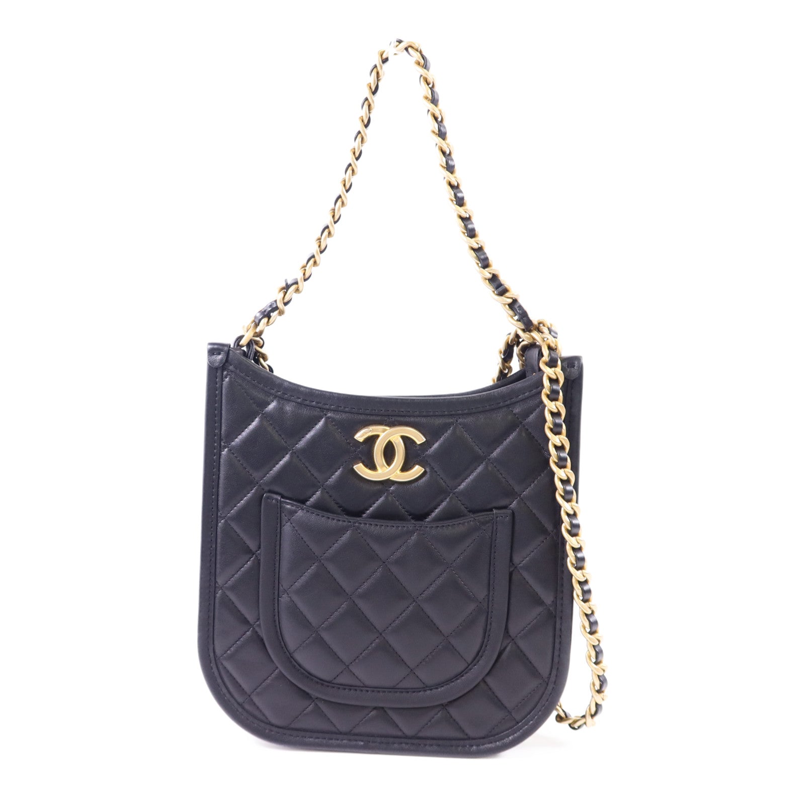 CHANEL 牛皮皮革24S Hobo金扣鏈帶肩背袋