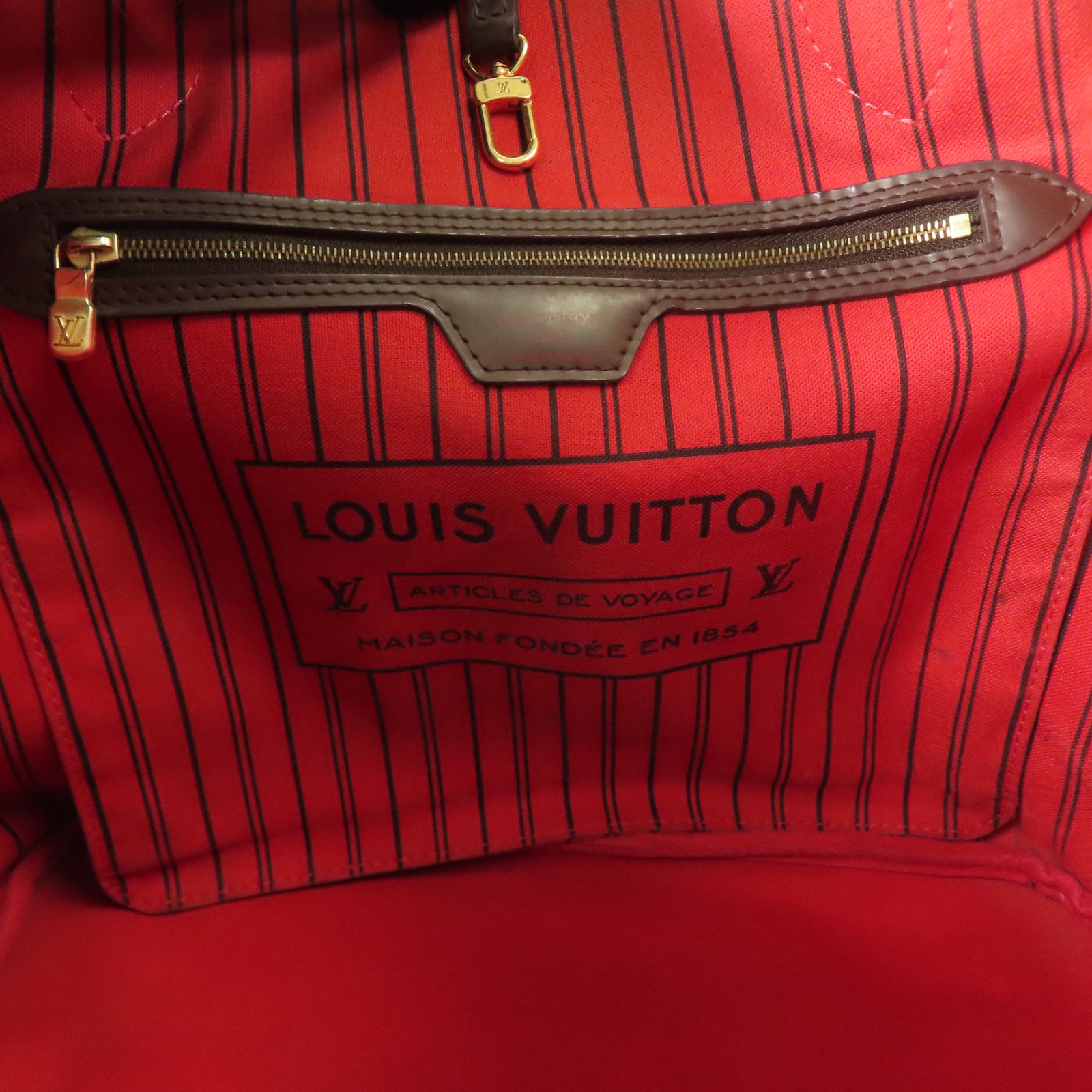 LOUIS VUITTON Damier Neverfull MM金扣肩背袋