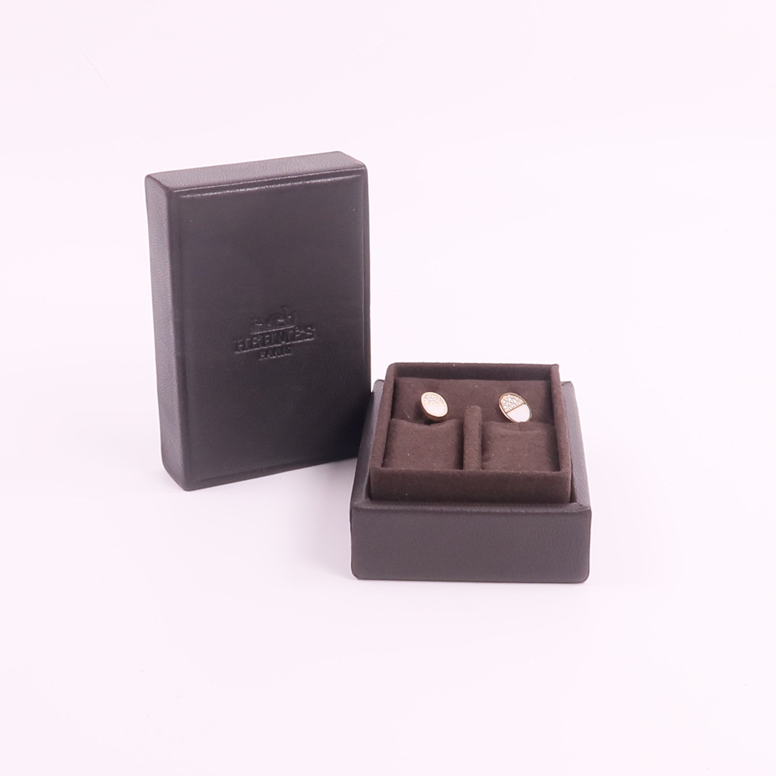 HERMES 18K玫瑰金/陶瓷Chaine Dancre Verso Earrings鑽石耳環