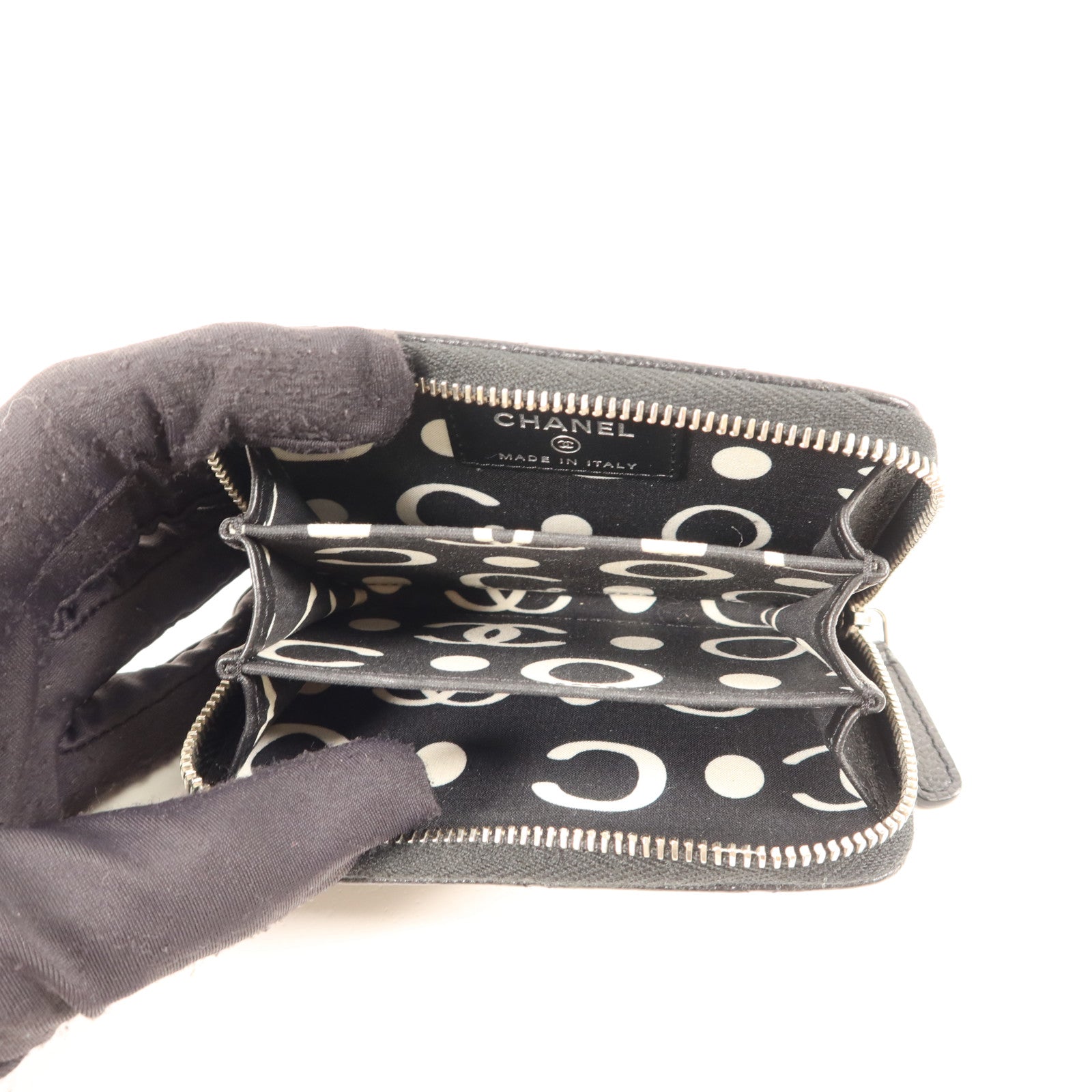 CHANEL 牛皮皮革Card Case銀扣卡片套