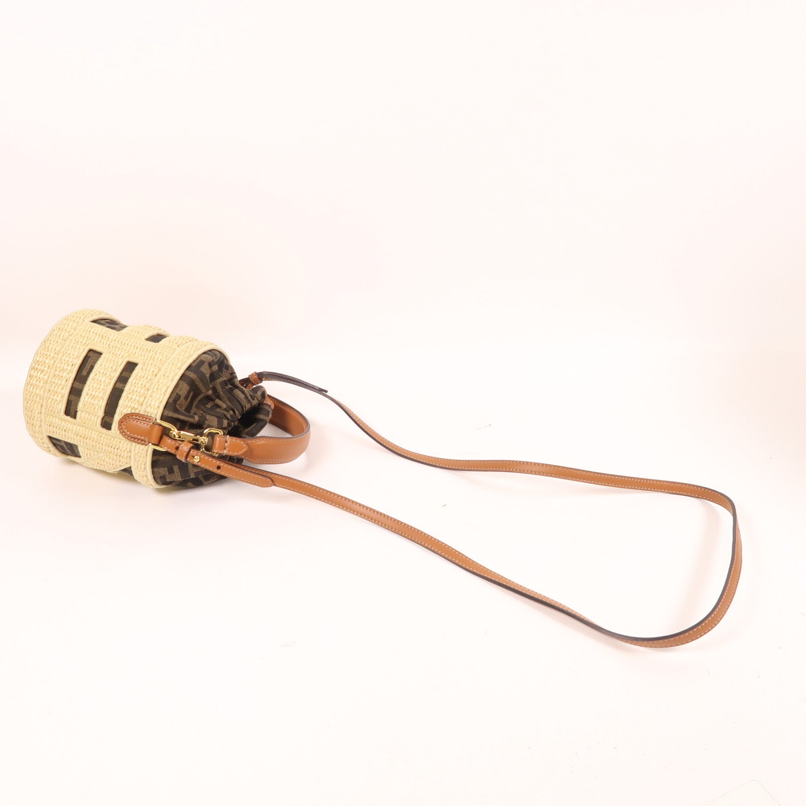 FENDI Raffia/帆布Step Out Bucket金扣手挽肩背兩用袋