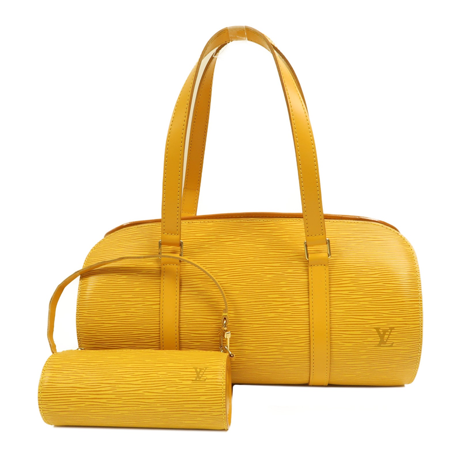 LOUIS VUITTON Epi皮革Soufflot金扣手挽袋黃色