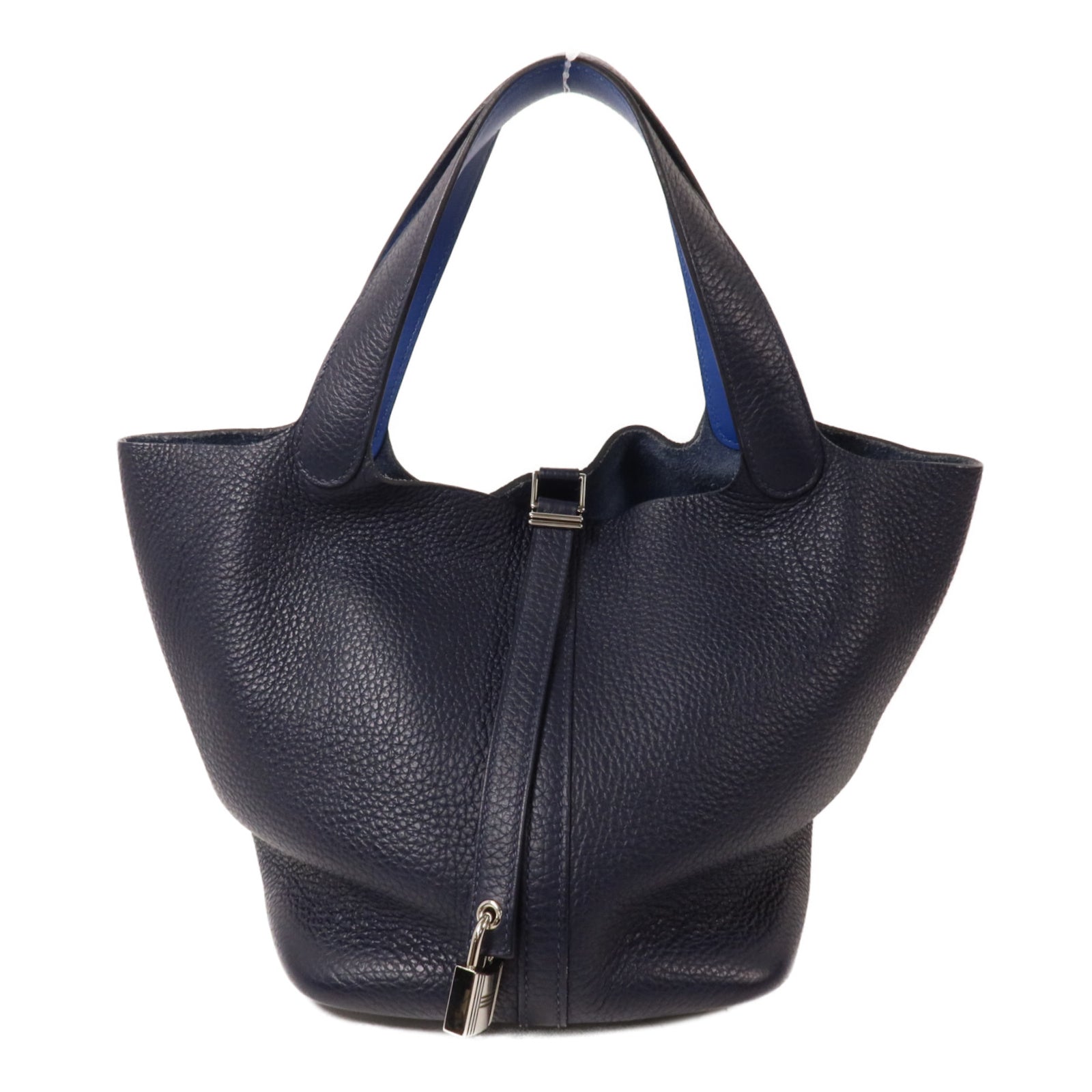HERMES Clemence皮革Picotin MM扣手挽袋Bleu Nuit