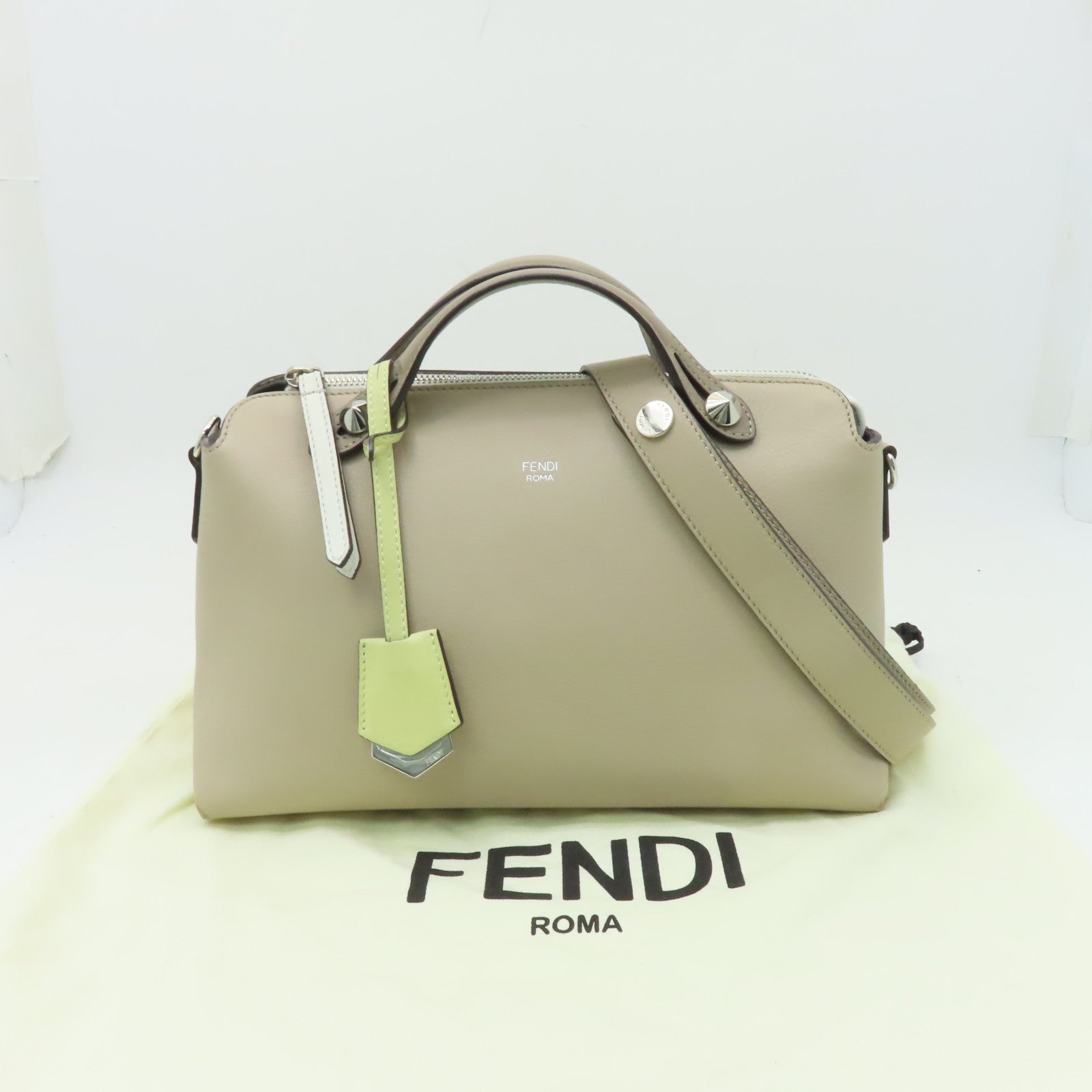 FENDI 【激減優惠】牛皮皮革By The Way銀扣手挽肩背兩用袋米色