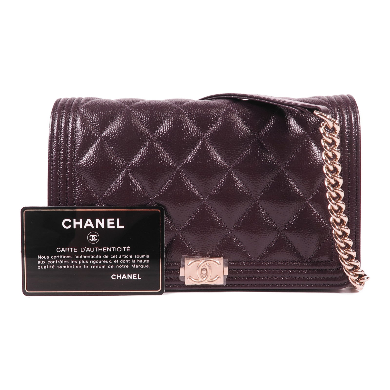 CHANEL 牛皮皮革Boy WOC Wallet On Chain金扣鏈帶肩背袋