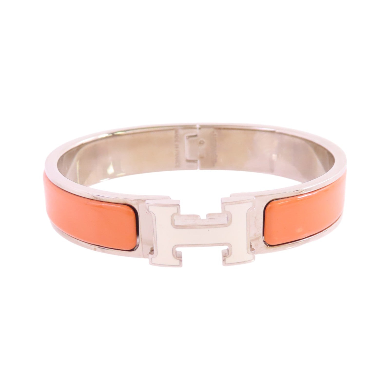 HERMES 金屬/琺瑯Clic H Bracelet銀扣手鐲
