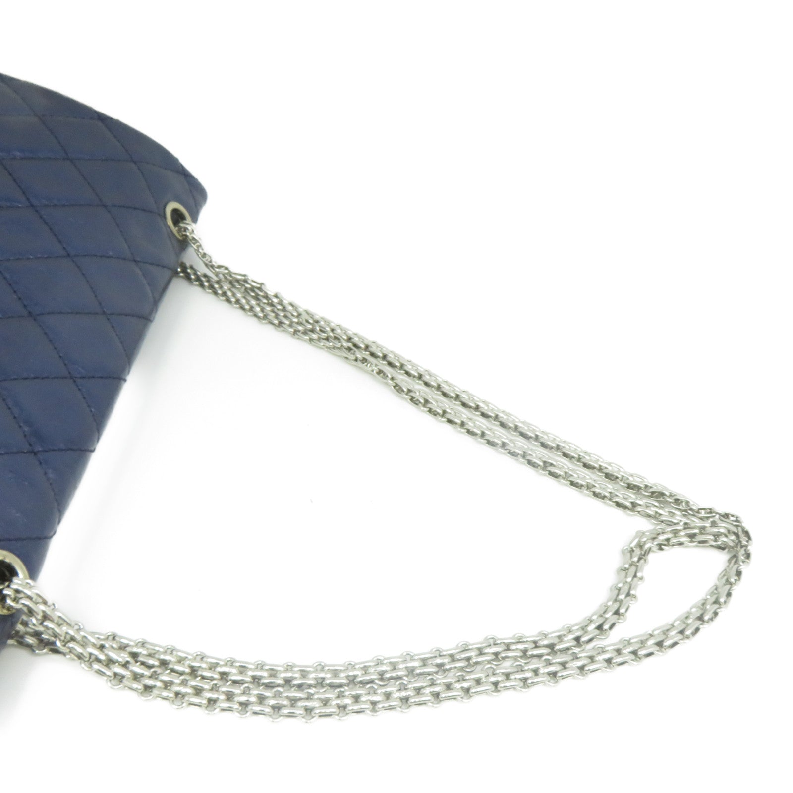 CHANEL **【清倉大減價】菱格牛皮皮革2.55 Chain Shoulder銀扣鏈帶肩背袋藍色